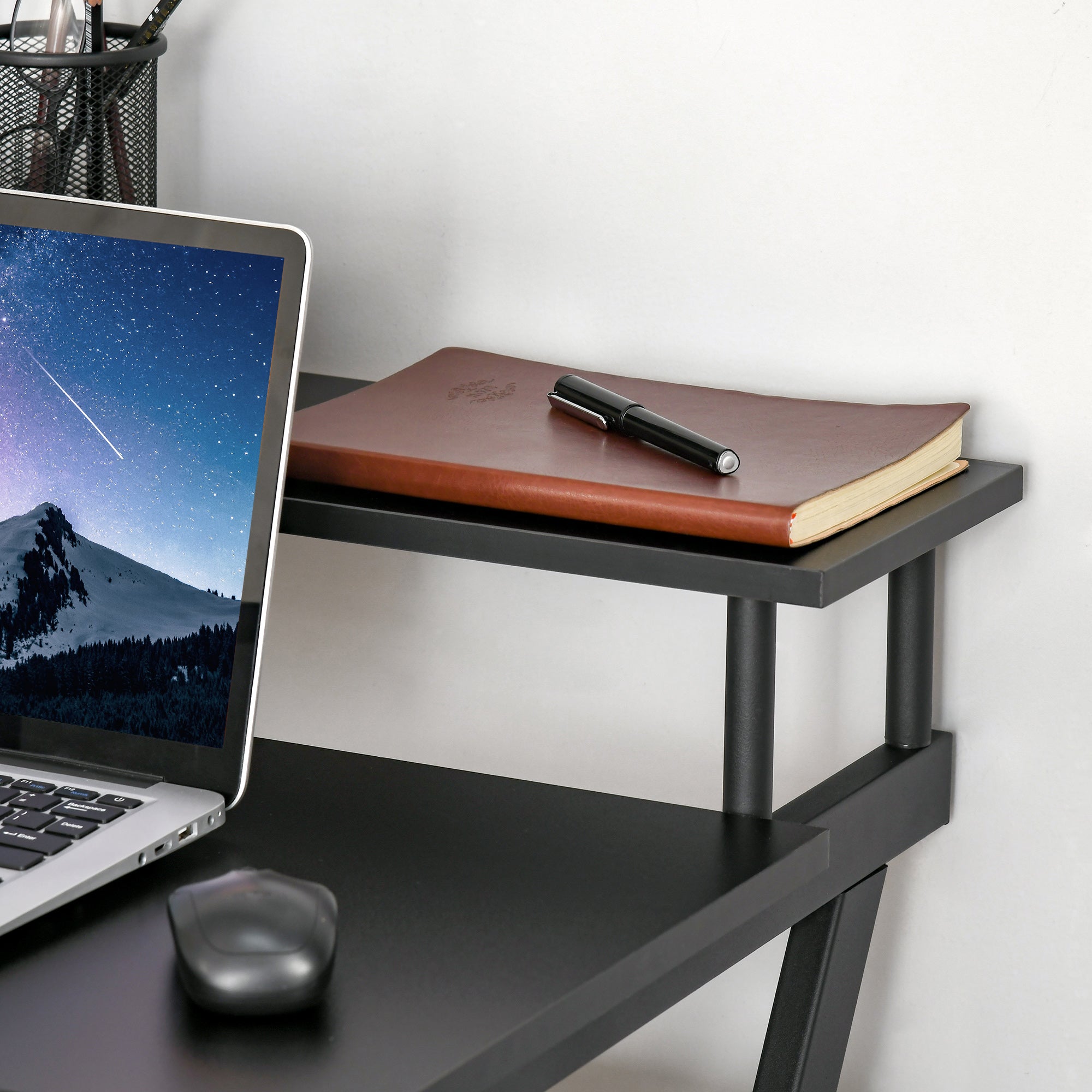 HOMCOM 28" Compact Computer Desk, Industrial Z-Shaped Writing Desk with Monitor Shelf and Storage, Workstation for Home Office, Black