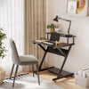 HOMCOM 28" Compact Computer Desk, Industrial Z-Shaped Writing Desk with Monitor Shelf and Storage, Workstation for Home Office, Black