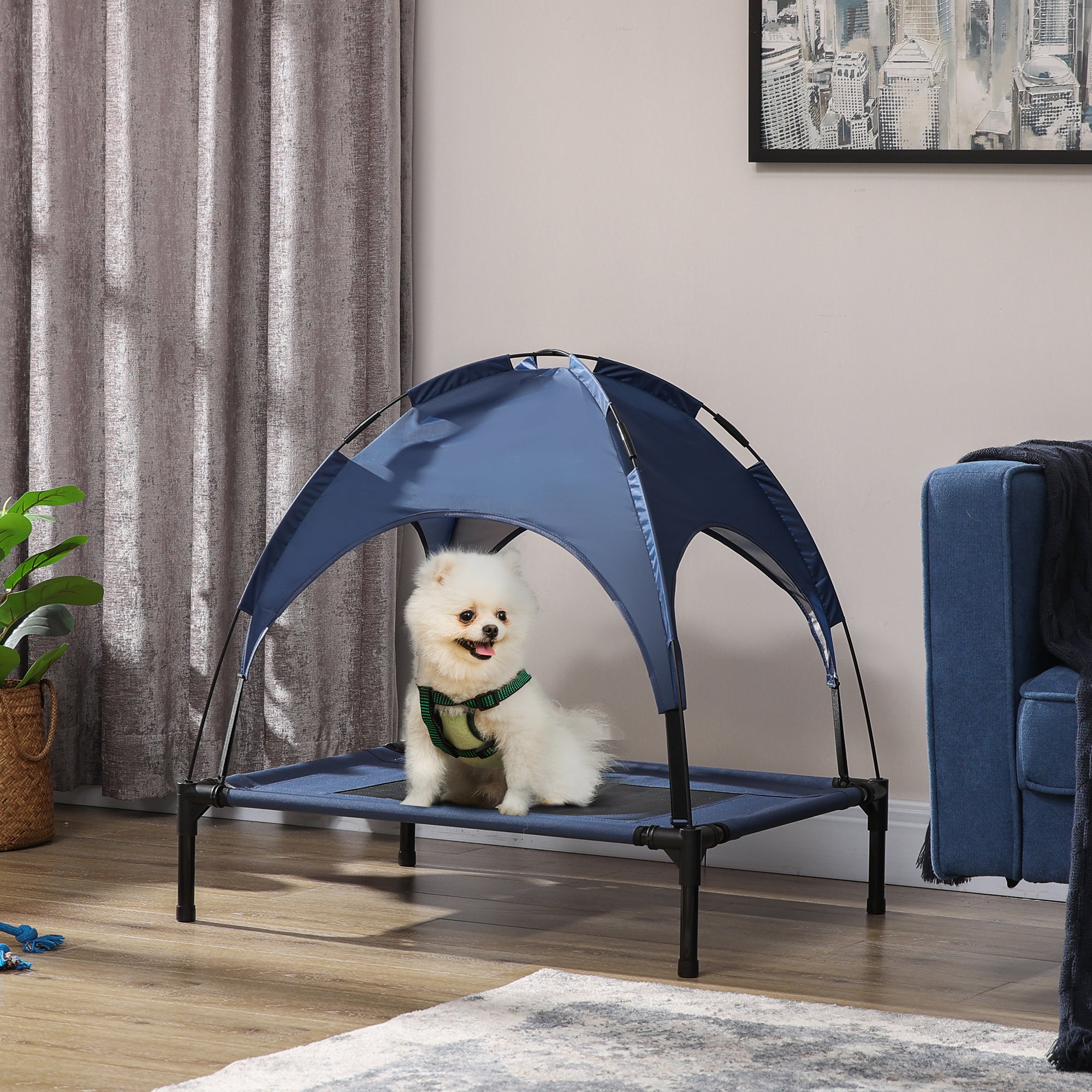 PawHut Elevated Dog Bed with Canopy, Portable Raised Dog Cot for M Sized Dogs, Indoor & Outdoor, 30