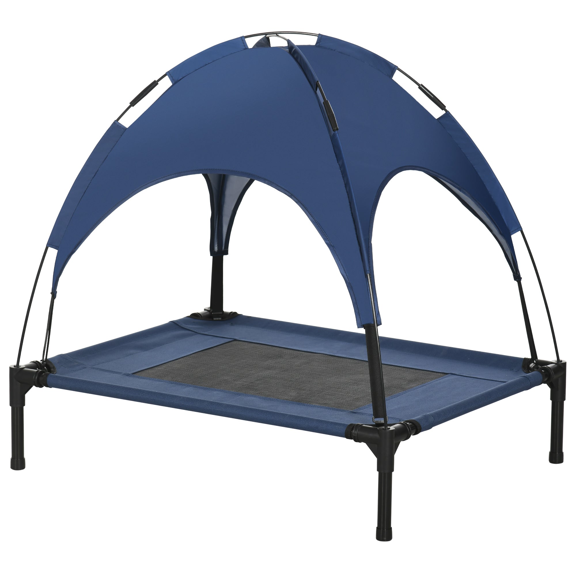 PawHut Raised Dog Bed Waterproof Elevated Pet Cot with Breathable Mesh UV Protection Canopy Blue, for Medium Dogs, 76 x 61 x 73cm