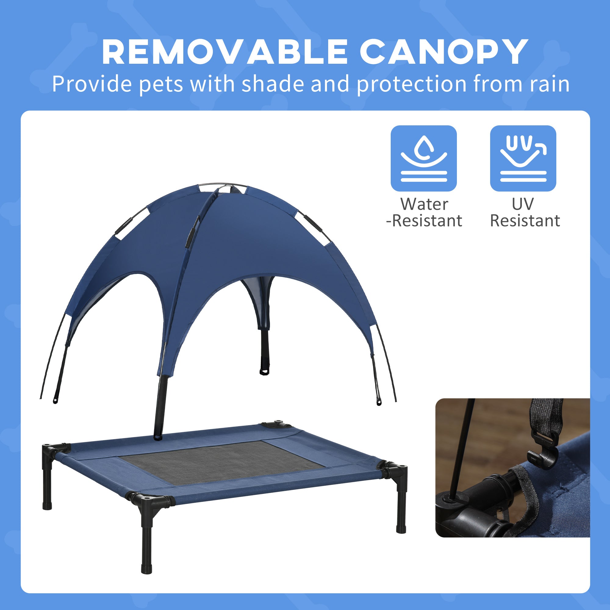 PawHut Elevated Dog Bed with Canopy, Portable Raised Dog Cot for M Sized Dogs, Indoor & Outdoor, 30" x 24" x 29", Dark Blue
