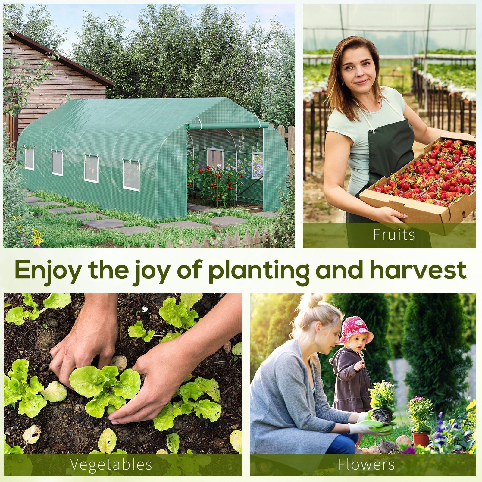 Outsunny 20x10x7ft Walk-in Tunnel Greenhouse, Outdoor Backyard Plant Seed Growth Warm House with 2 Anchor Way, Green