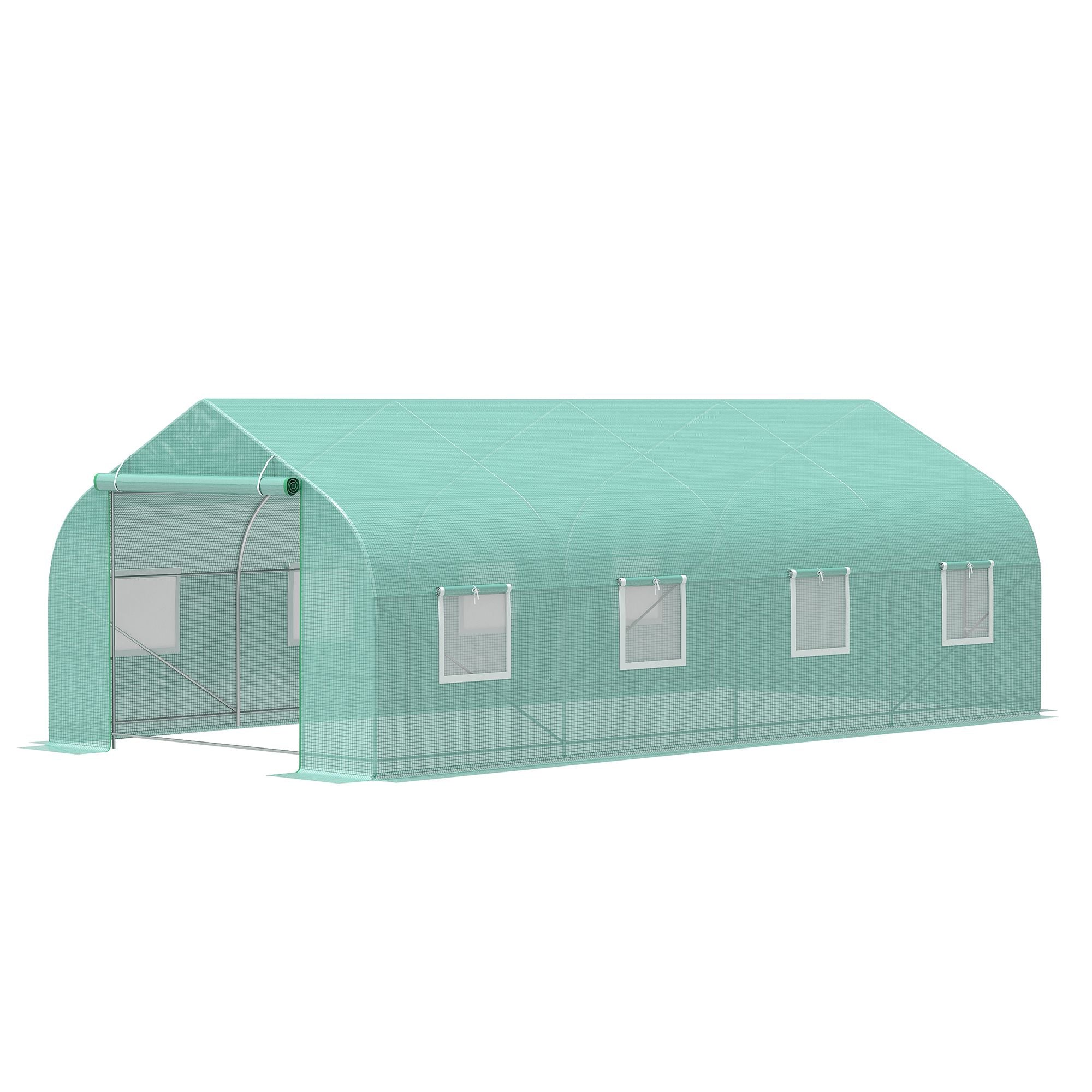 Outsunny 20x10x7ft Walk-in Tunnel Greenhouse, Outdoor Backyard Plant Seed Growth Warm House with 2 Anchor Way, Green