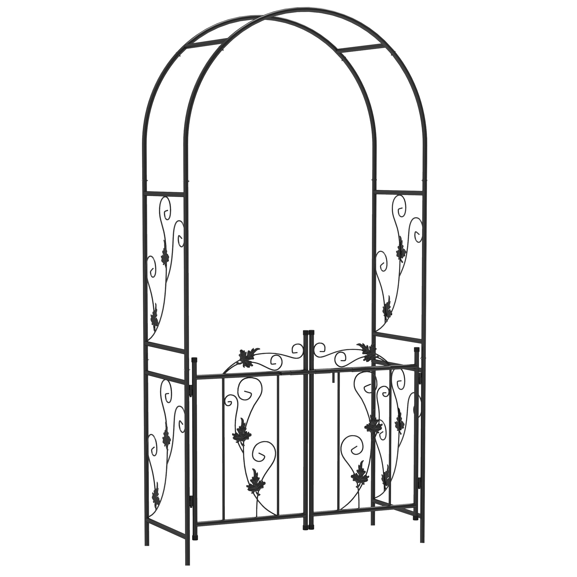 Outsunny 7ft Steel Garden Arch with Gate, Garden Arbor Trellis for Climbing Plants, Roses, Vines, Wedding Arch for Outdoor, Garden, Lawn, Backyard, Black