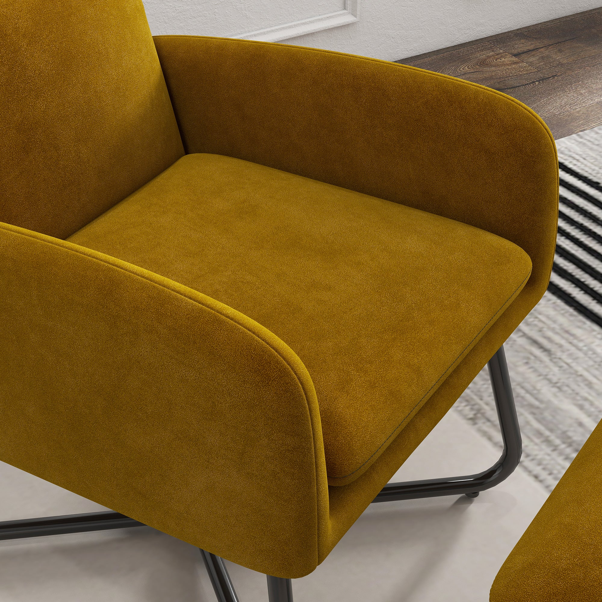HOMCOM Modern Accent Chair with Ottoman, Upholstered Armchair with Footrest, Cross Metal Legs and Padded Cushion for Living Room, Bedroom, Yellow