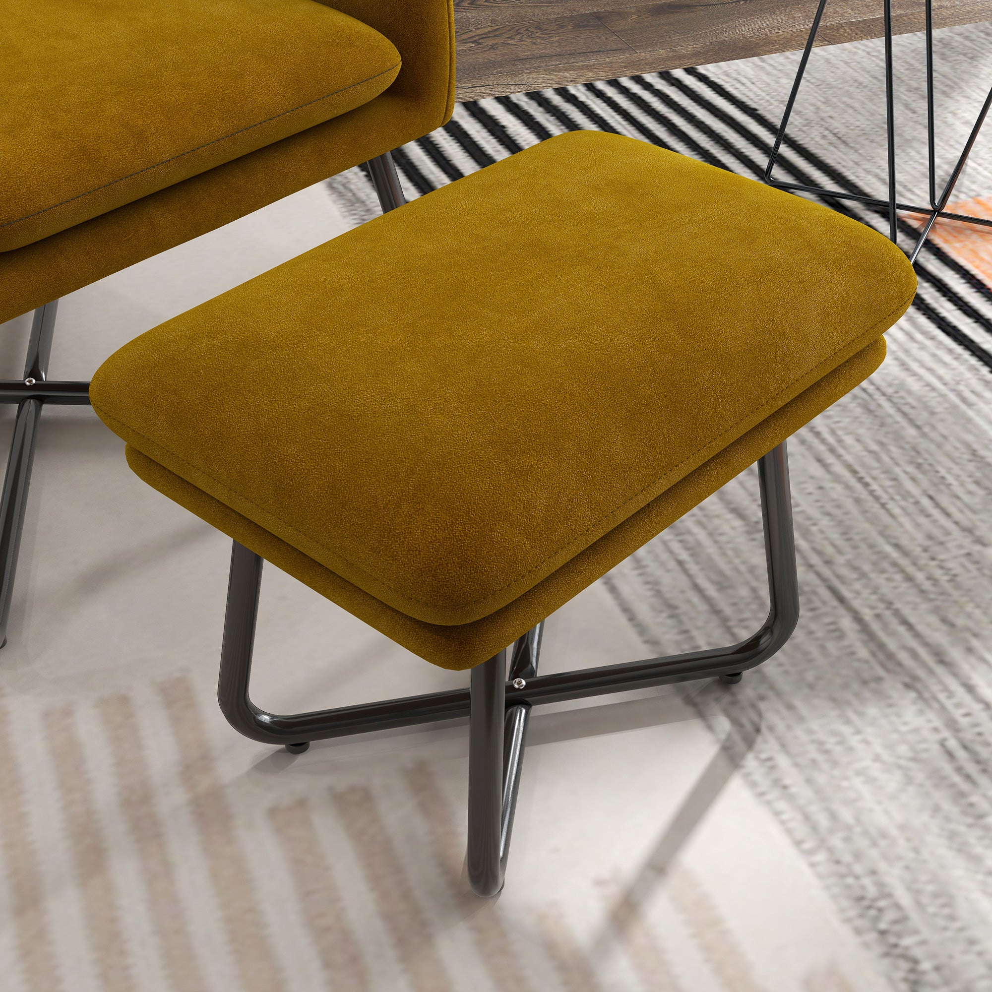 HOMCOM Modern Accent Chair with Ottoman, Upholstered Armchair with Footrest, Cross Metal Legs and Padded Cushion for Living Room, Bedroom, Yellow
