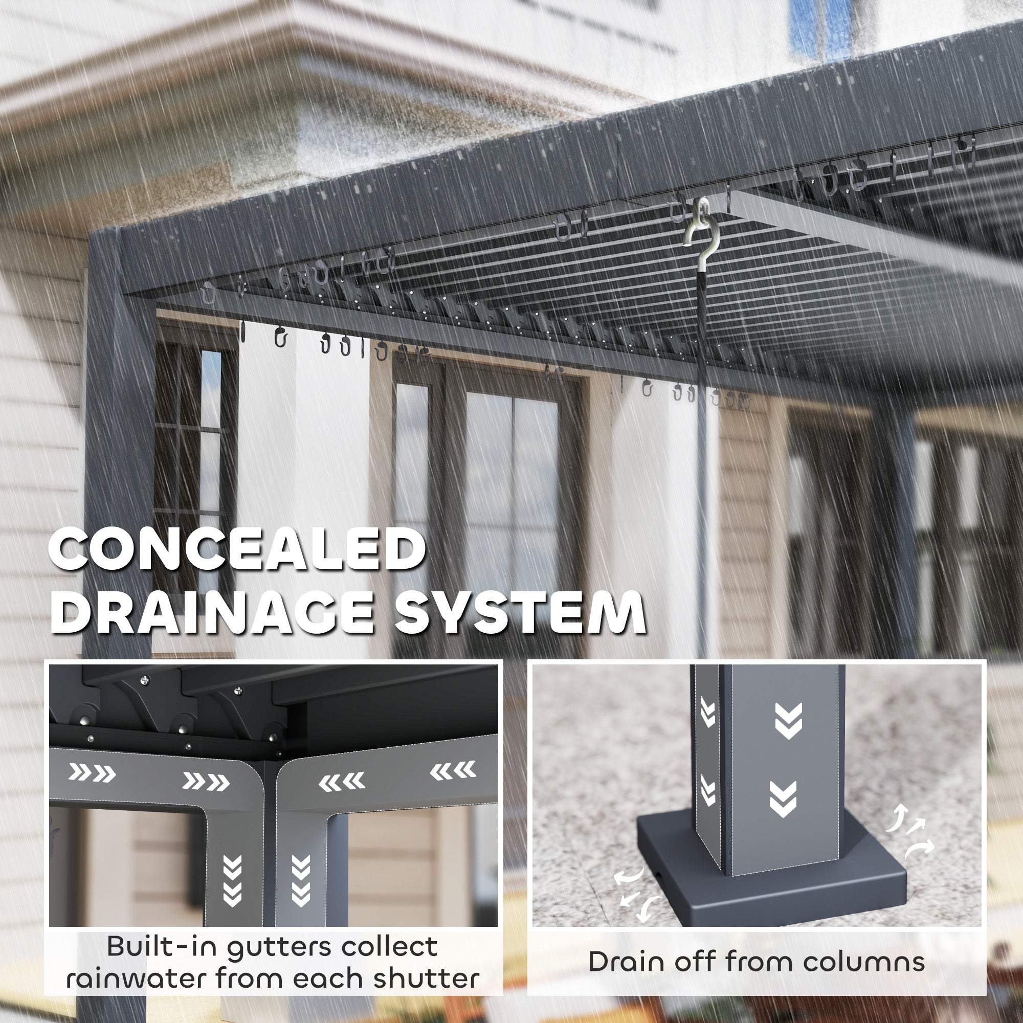 Outsunny 10' x 10' Louvered Pergola with Adjustable Metal Roof and Aluminum Frame, Outdoor Pergola Hardtop Gazebo with Drainage System, Water and UV Proof for Deck Backyard Patio