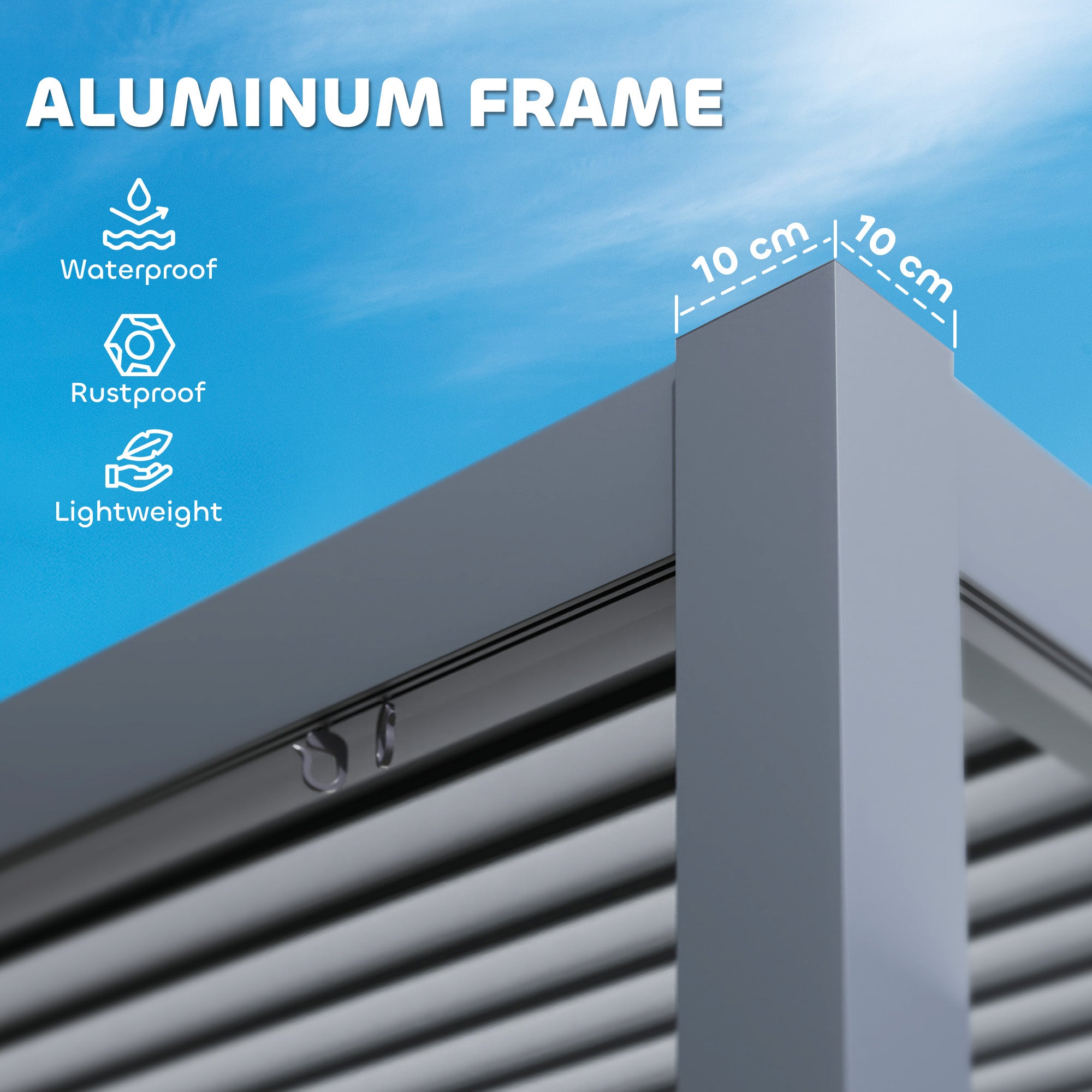 Outsunny 10' x 10' Louvered Pergola with Adjustable Metal Roof and Aluminum Frame, Outdoor Pergola Hardtop Gazebo with Drainage System, Water and UV Proof for Deck Backyard Patio