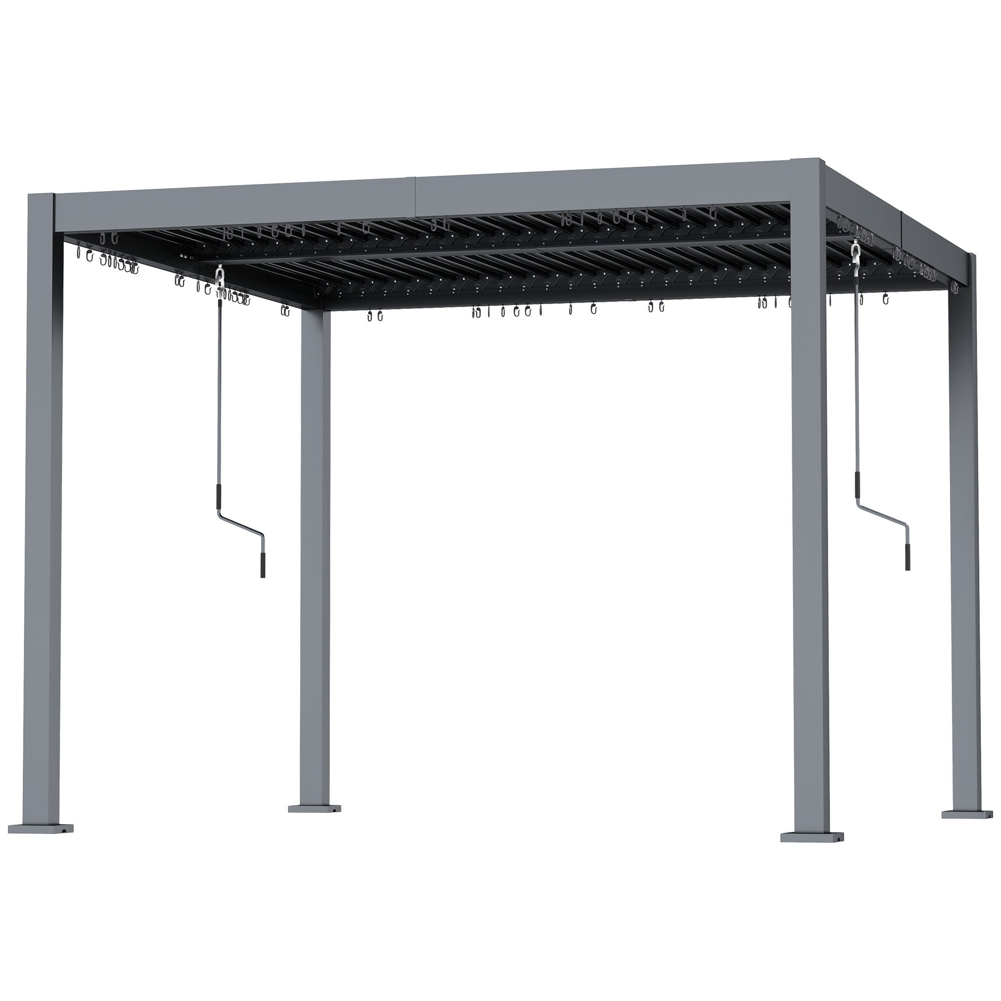 Outsunny 10' x 10' Louvered Pergola with Adjustable Metal Roof and Aluminum Frame, Outdoor Pergola Hardtop Gazebo with Drainage System, Water and UV Proof for Deck Backyard Patio
