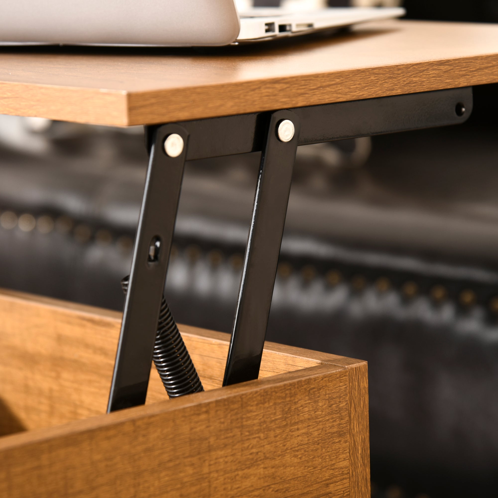 HOMCOM Lift Top Coffee Table with Hidden Storage Compartment Lift Tabletop Center Table for Living Room, Teak