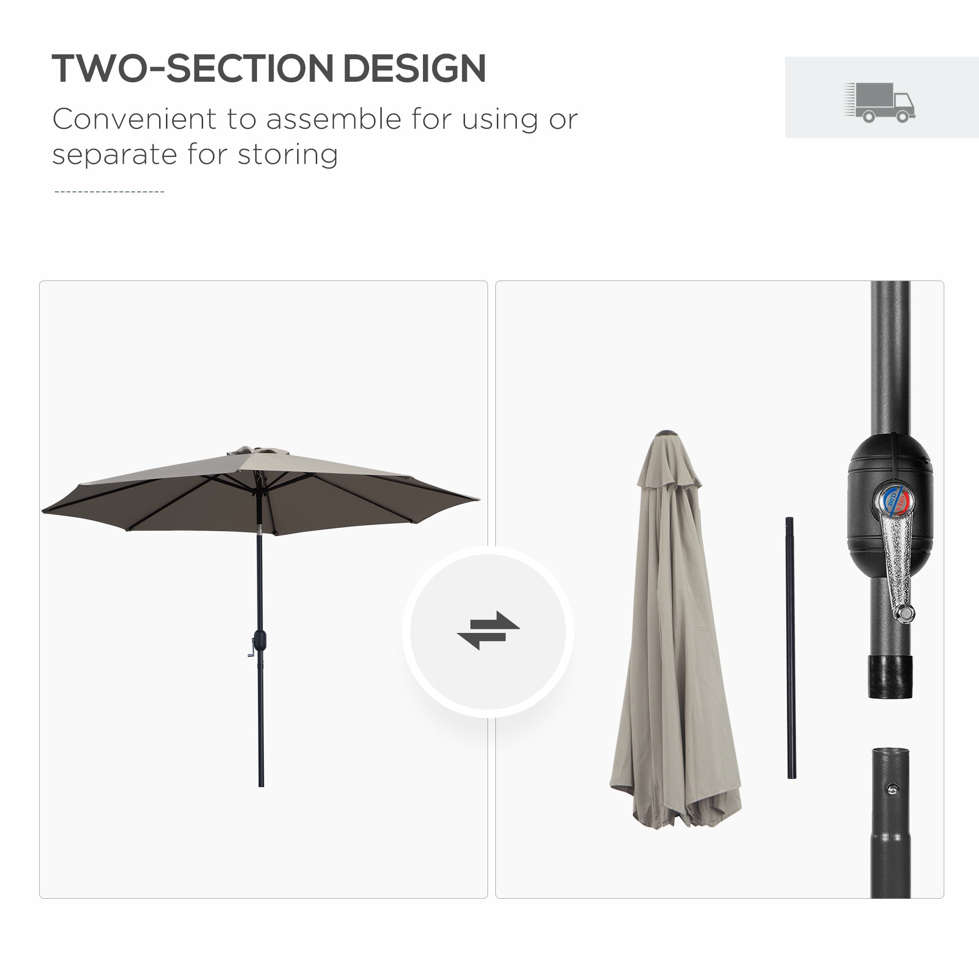 Outsunny 10' x 8' Round Market Umbrella, Patio Umbrella with Crank Handle and Tilt, Outdoor Parasol for Garden, Bench, Lawn, Light Grey