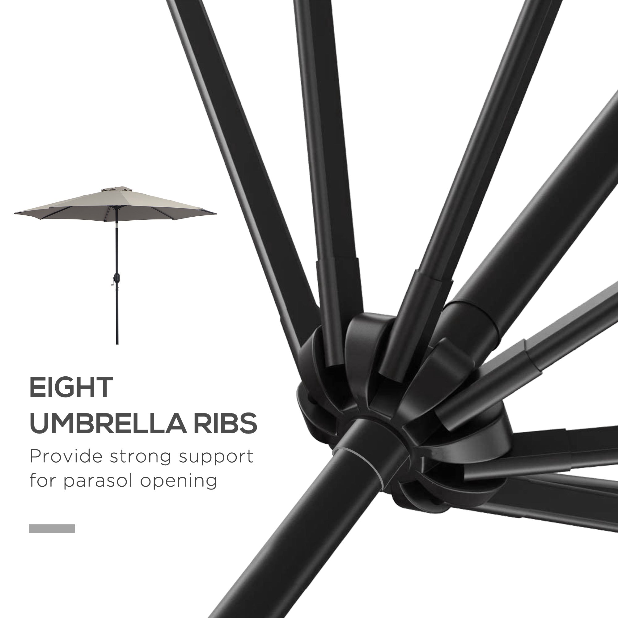 Outsunny 10' x 8' Round Market Umbrella, Patio Umbrella with Crank Handle and Tilt, Outdoor Parasol for Garden, Bench, Lawn, Light Grey