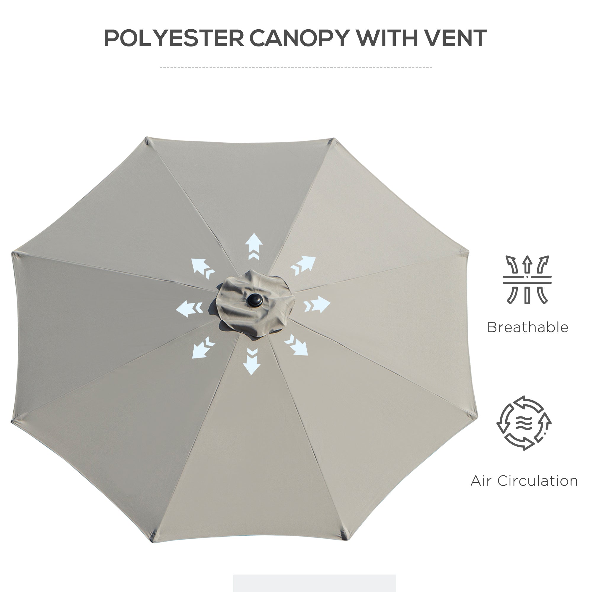 Outsunny 10' x 8' Round Market Umbrella, Patio Umbrella with Crank Handle and Tilt, Outdoor Parasol for Garden, Bench, Lawn, Light Grey