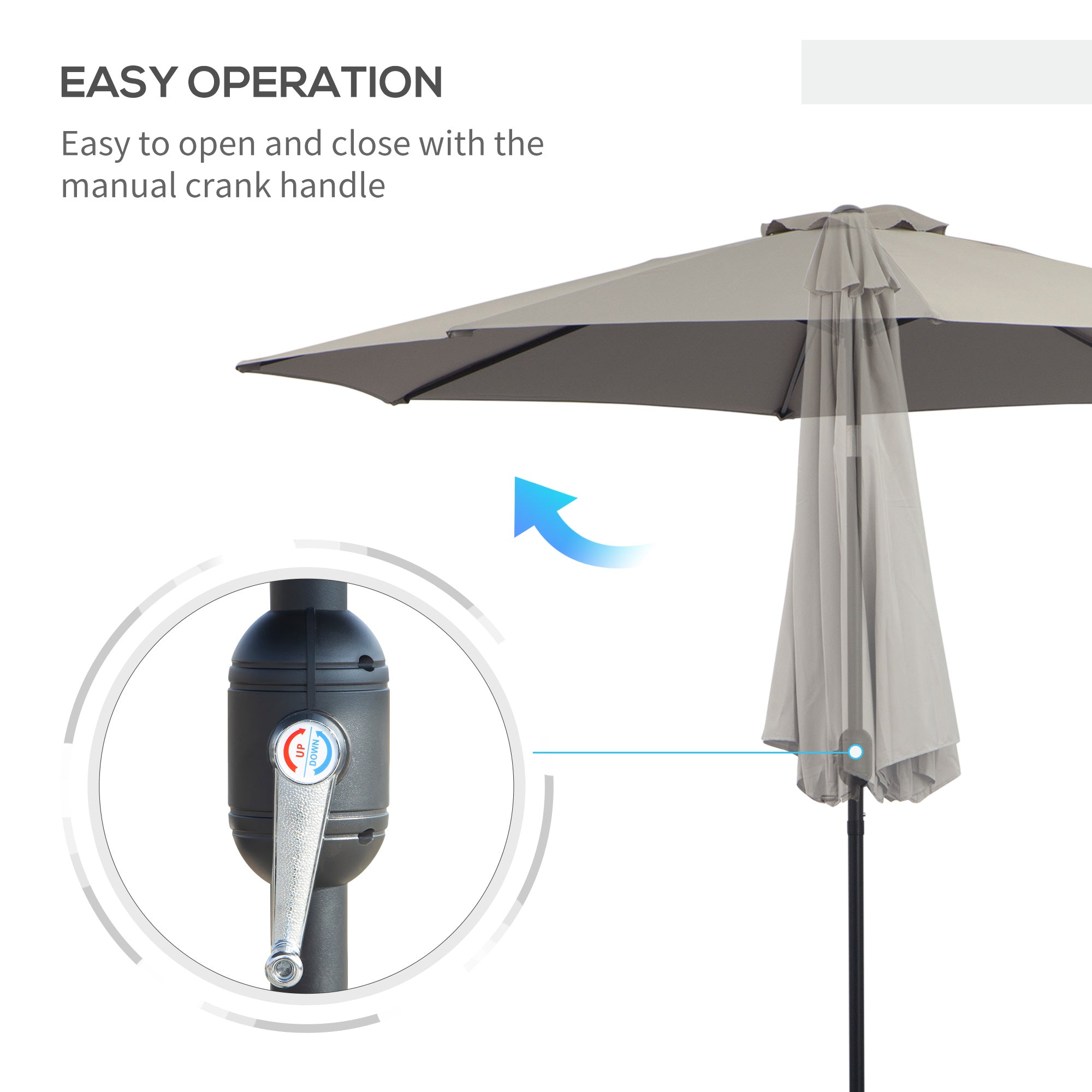 Outsunny 10' x 8' Round Market Umbrella, Patio Umbrella with Crank Handle and Tilt, Outdoor Parasol for Garden, Bench, Lawn, Light Grey