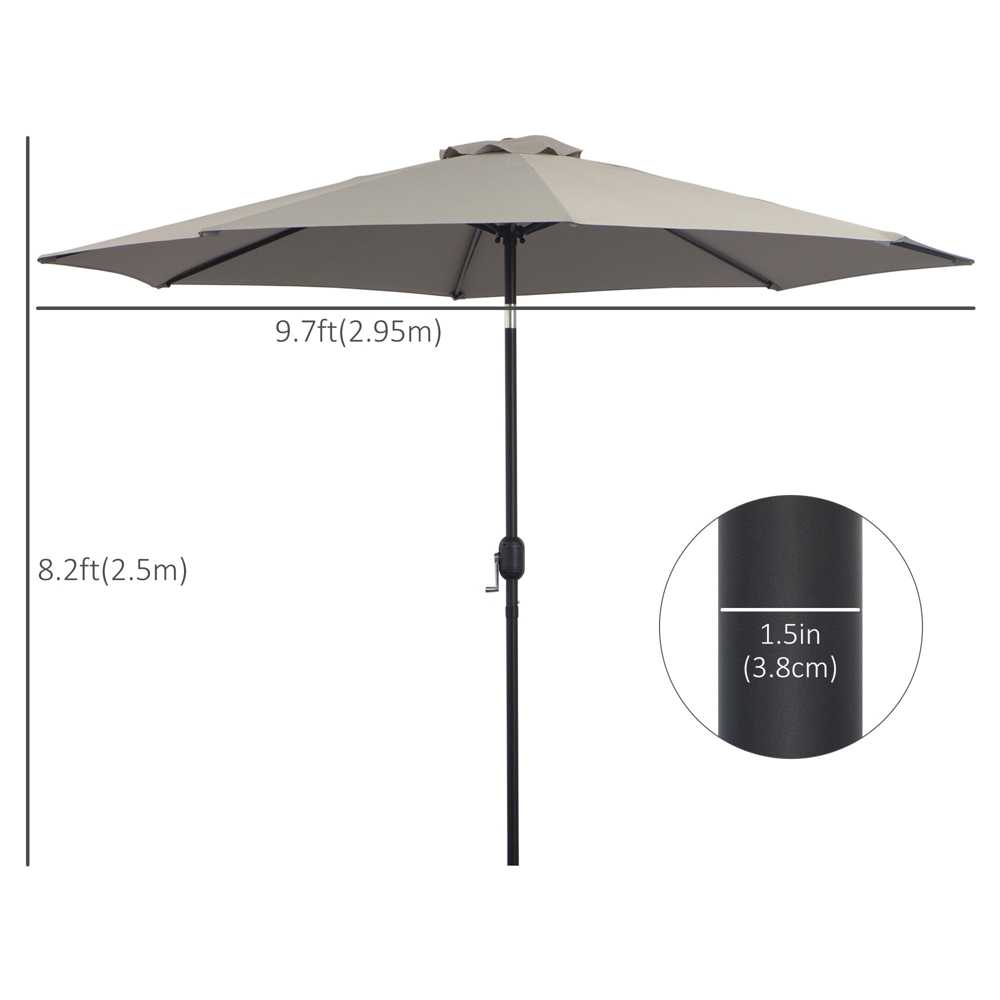 Outsunny 10' x 8' Round Market Umbrella, Patio Umbrella with Crank Handle and Tilt, Outdoor Parasol for Garden, Bench, Lawn, Light Grey