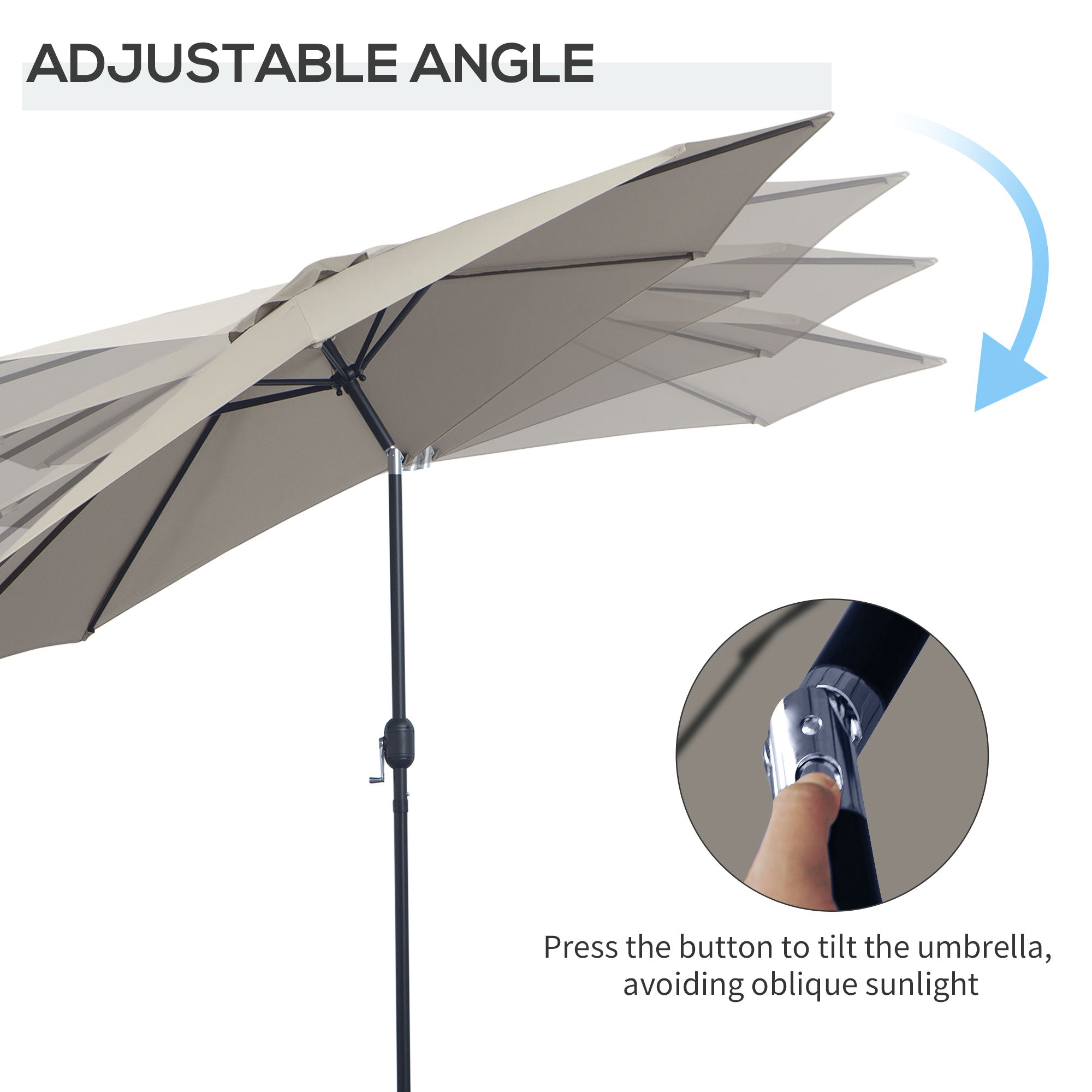 Outsunny 10' x 8' Round Market Umbrella, Patio Umbrella with Crank Handle and Tilt, Outdoor Parasol for Garden, Bench, Lawn, Light Grey