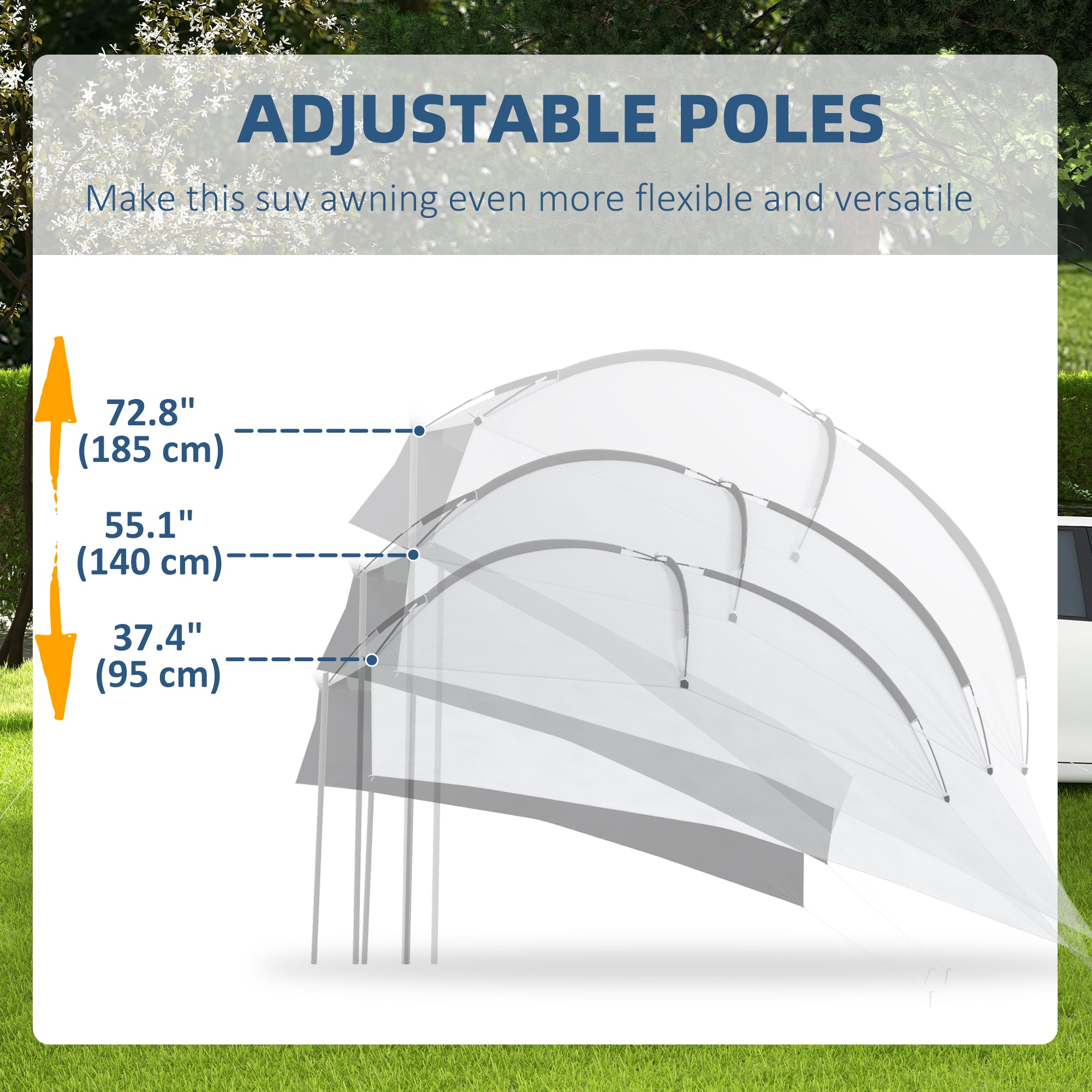 Outsunny Portable SUV Tailgate Tent with Awning Shade and 2 Side Walls, Car Camping Tent with Adjustable Support Poles and Carry Bag, for Truck, RV, Van, Trailer, Light Grey