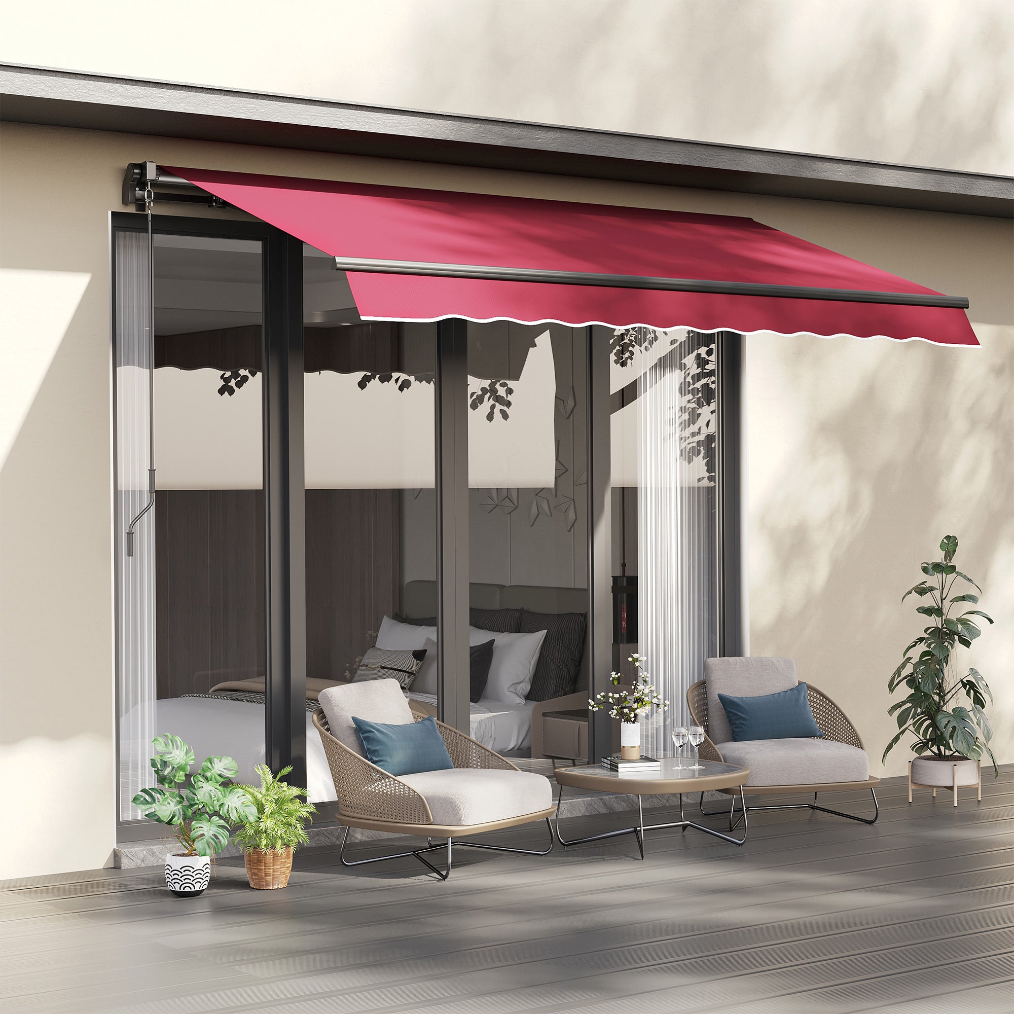 Outsunny 10' x 8' Manual Retractable Awning, Sun Shade Shelter Canopy, with Aluminum Frame and UV Protection for Patio Deck Yard Window Door, Red