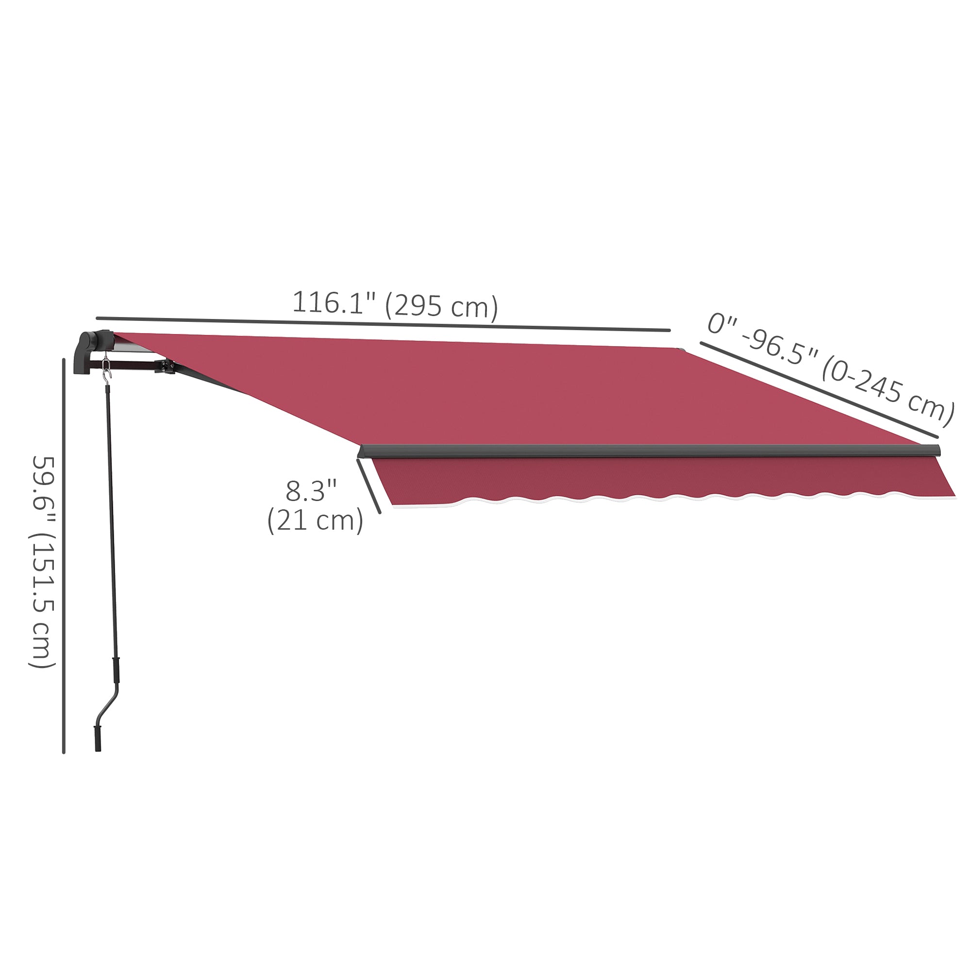 Outsunny 10' x 8' Manual Retractable Awning, Sun Shade Shelter Canopy, with Aluminum Frame and UV Protection for Patio Deck Yard Window Door, Red