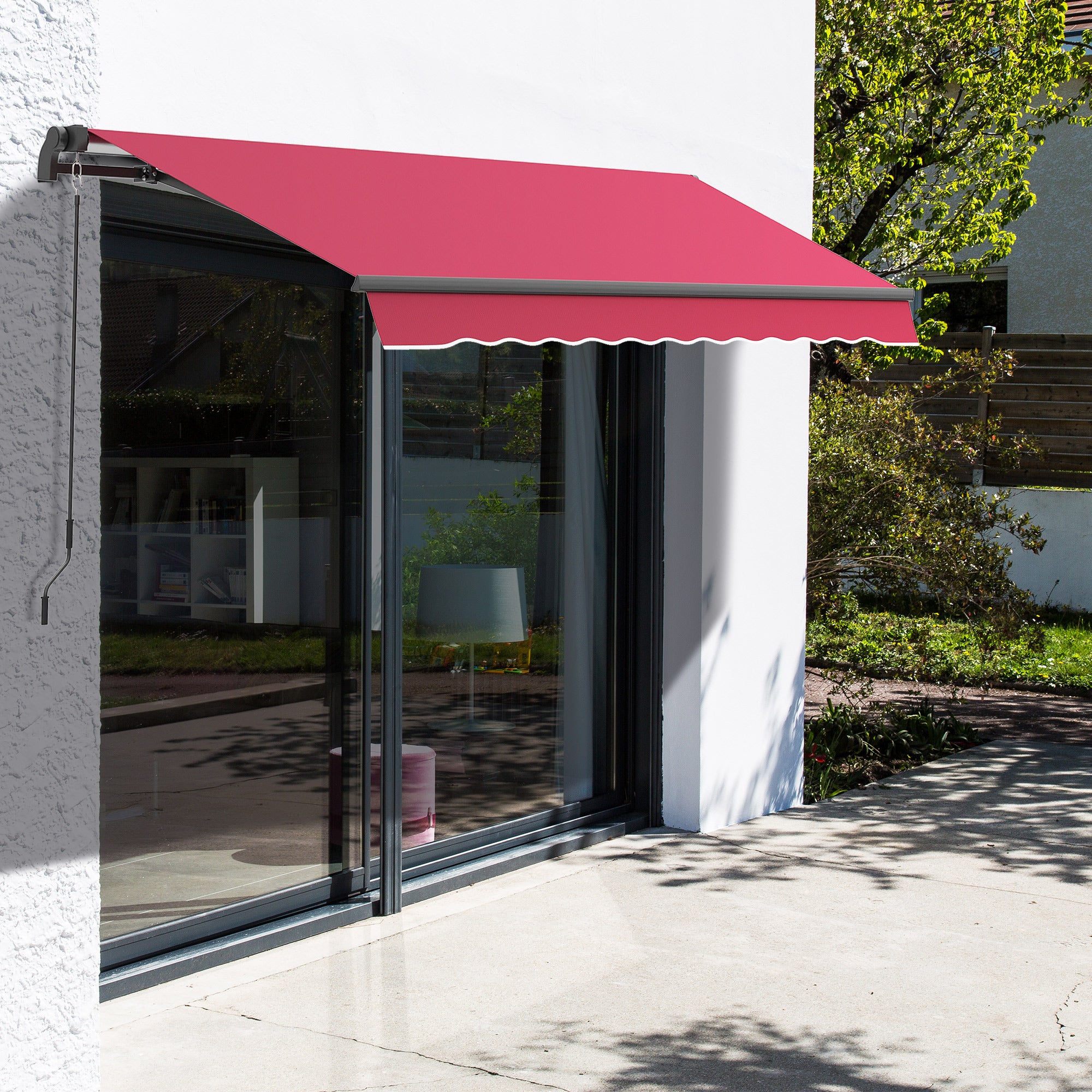 Outsunny 10' x 8' Manual Retractable Awning, Sun Shade Shelter Canopy, with Aluminum Frame and UV Protection for Patio Deck Yard Window Door, Red