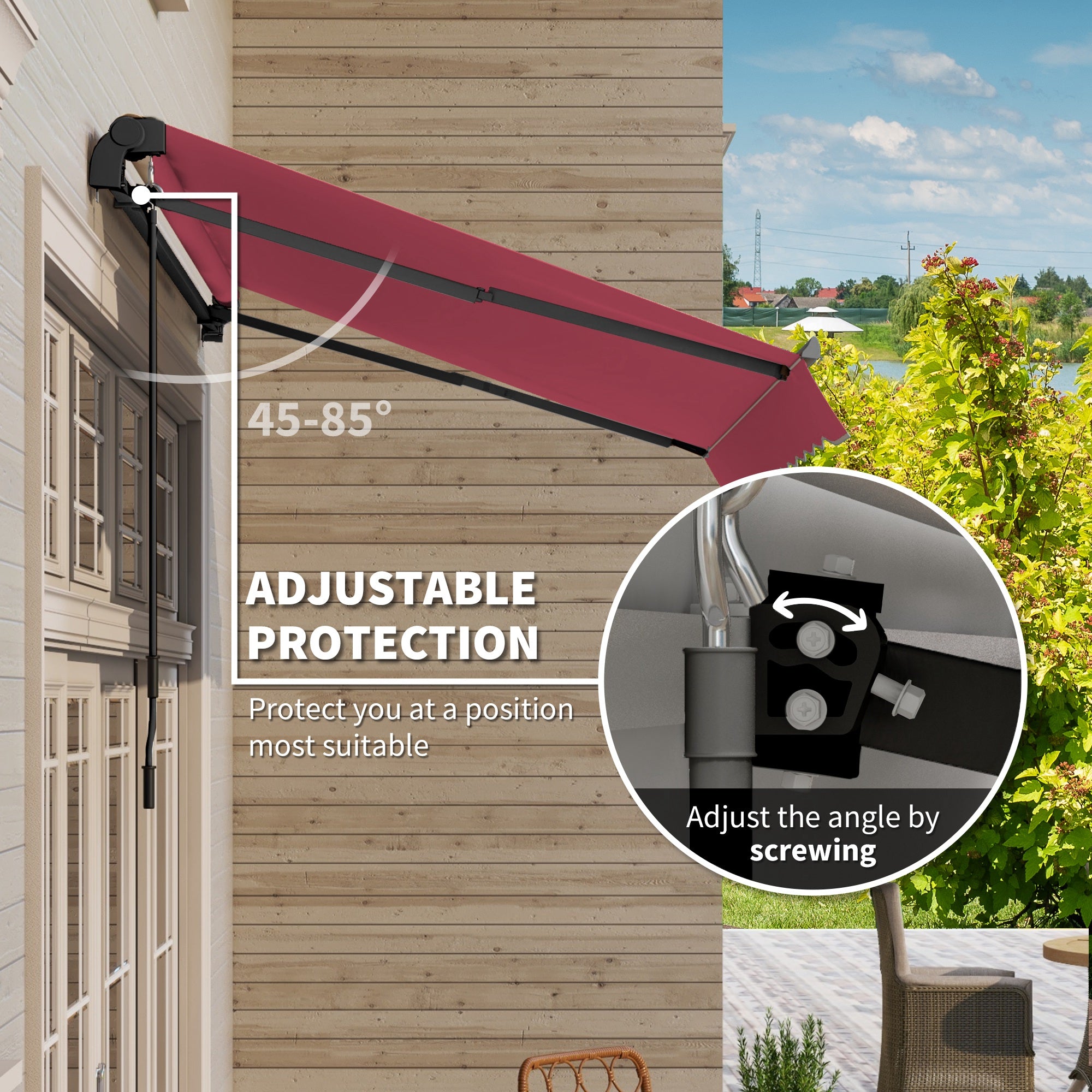 Outsunny 10' x 8' Manual Retractable Awning, Sun Shade Shelter Canopy, with Aluminum Frame and UV Protection for Patio Deck Yard Window Door, Red
