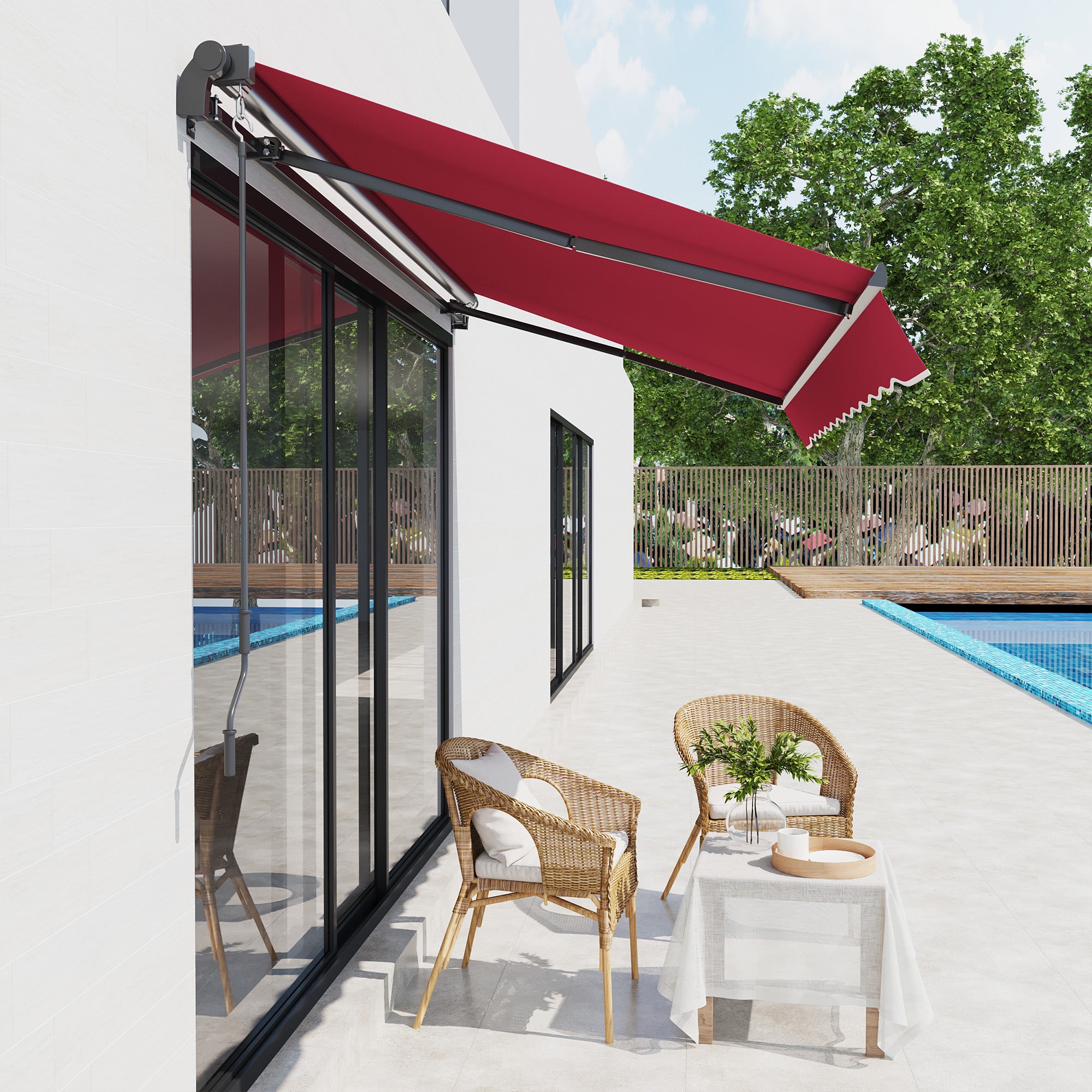 Outsunny 10' x 8' Manual Retractable Awning, Sun Shade Shelter Canopy, with Aluminum Frame and UV Protection for Patio Deck Yard Window Door, Red