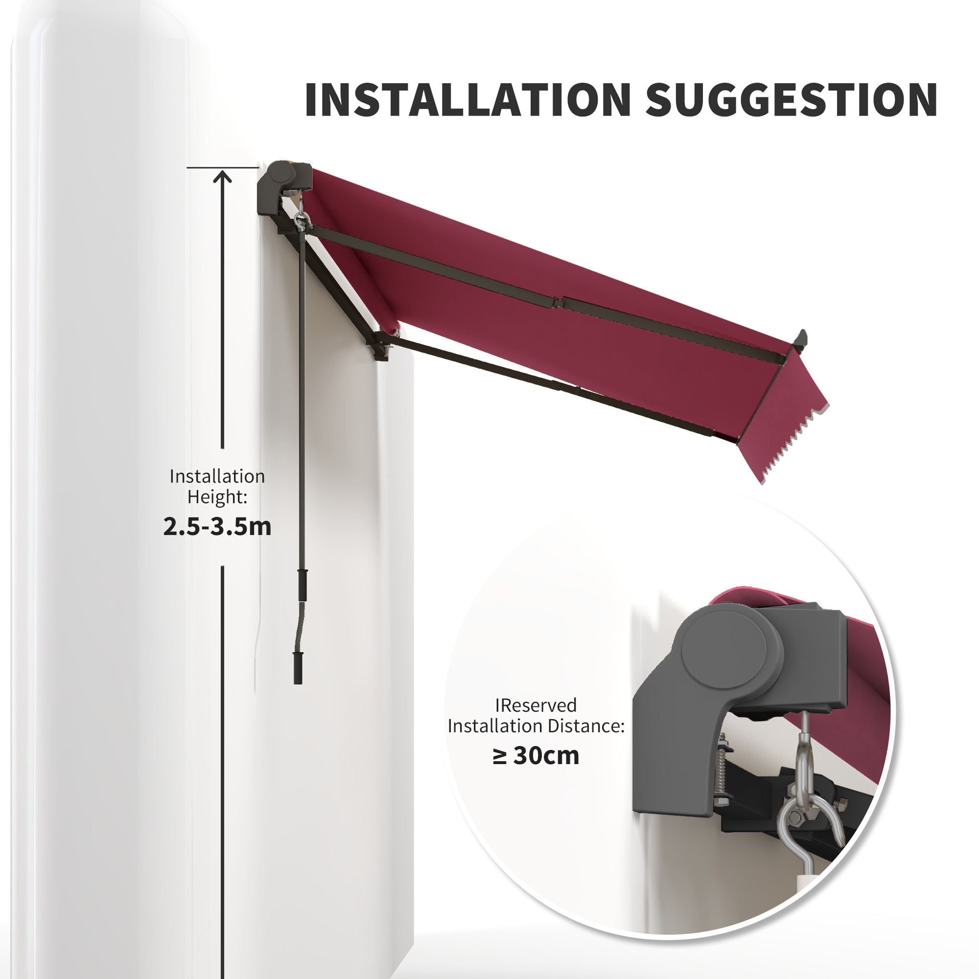 Outsunny 10' x 8' Manual Retractable Awning, Sun Shade Shelter Canopy, with Aluminum Frame and UV Protection for Patio Deck Yard Window Door, Red