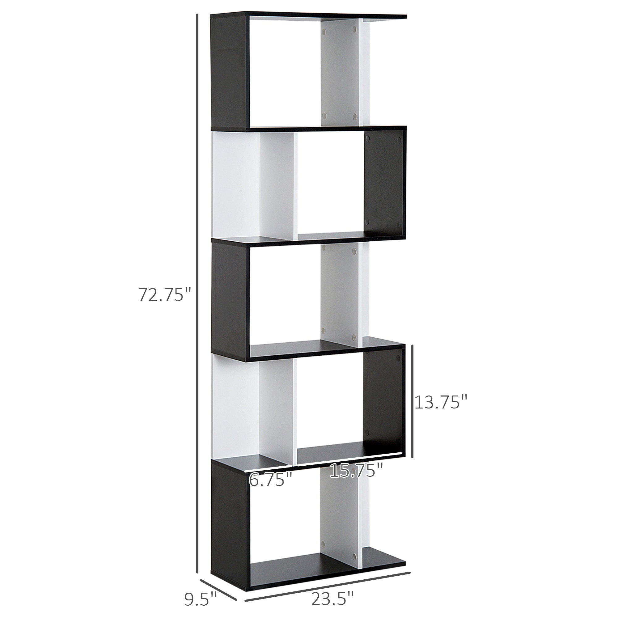 HOMCOM 5-Tier Geometric Bookcase Display Shelf Storage Shelf Modern Room Divider Living Room Home Office Furniture, Black