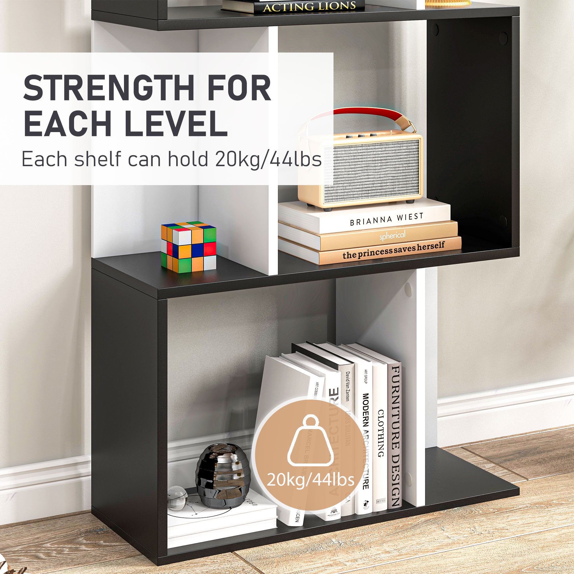 HOMCOM 5-Tier Geometric Bookcase Display Shelf Storage Shelf Modern Room Divider Living Room Home Office Furniture, Black