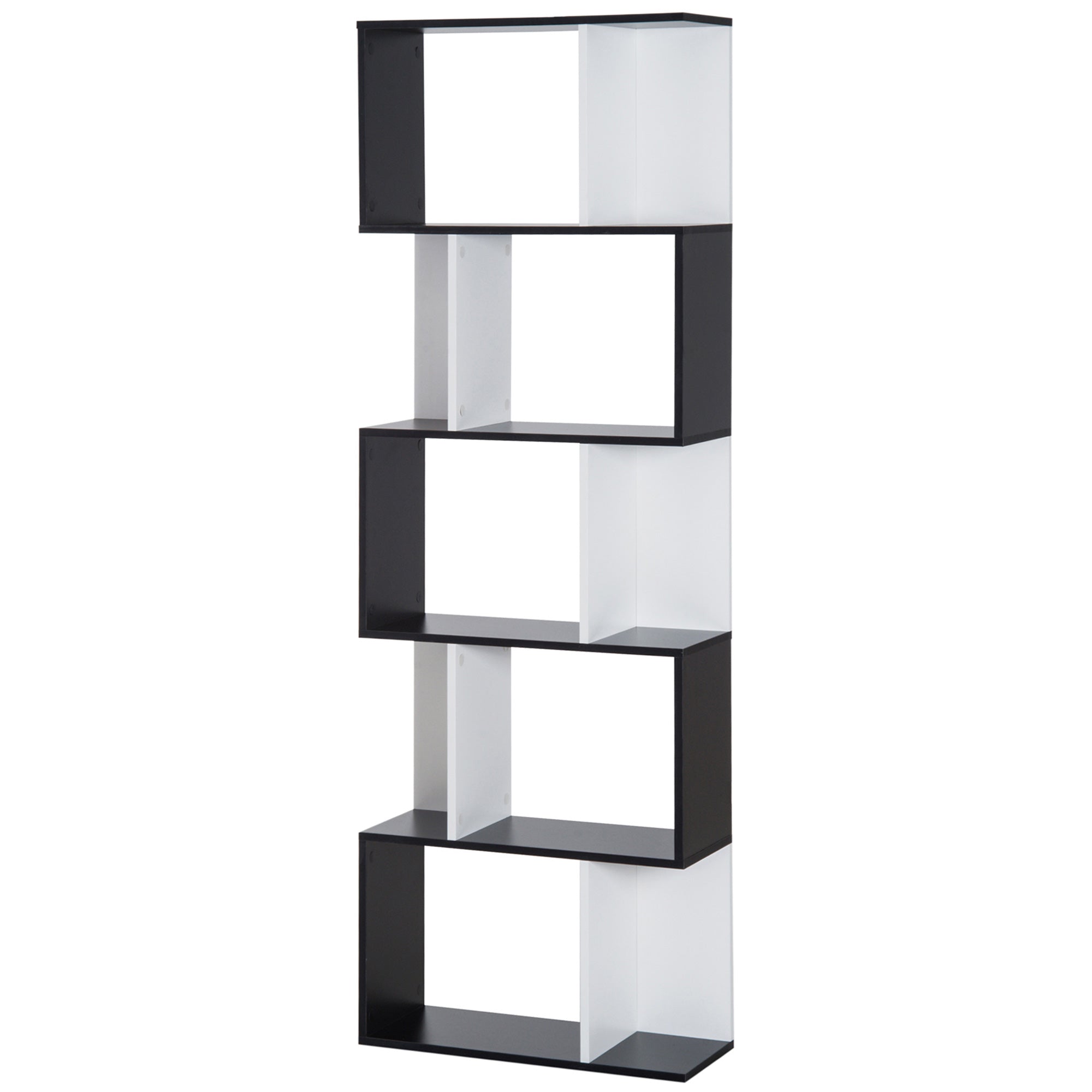HOMCOM 5-tier Bookcase Storage Display Shelving S Shape design Unit Divider Black