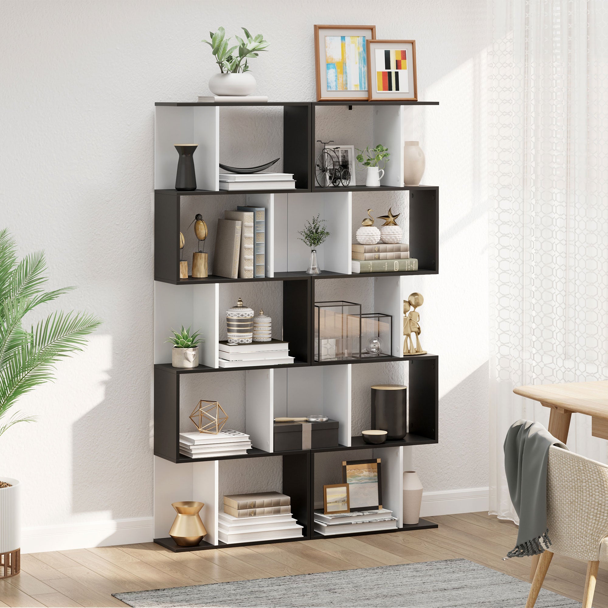 HOMCOM 5-Tier Geometric Bookcase Display Shelf Storage Shelf Modern Room Divider Living Room Home Office Furniture, Black