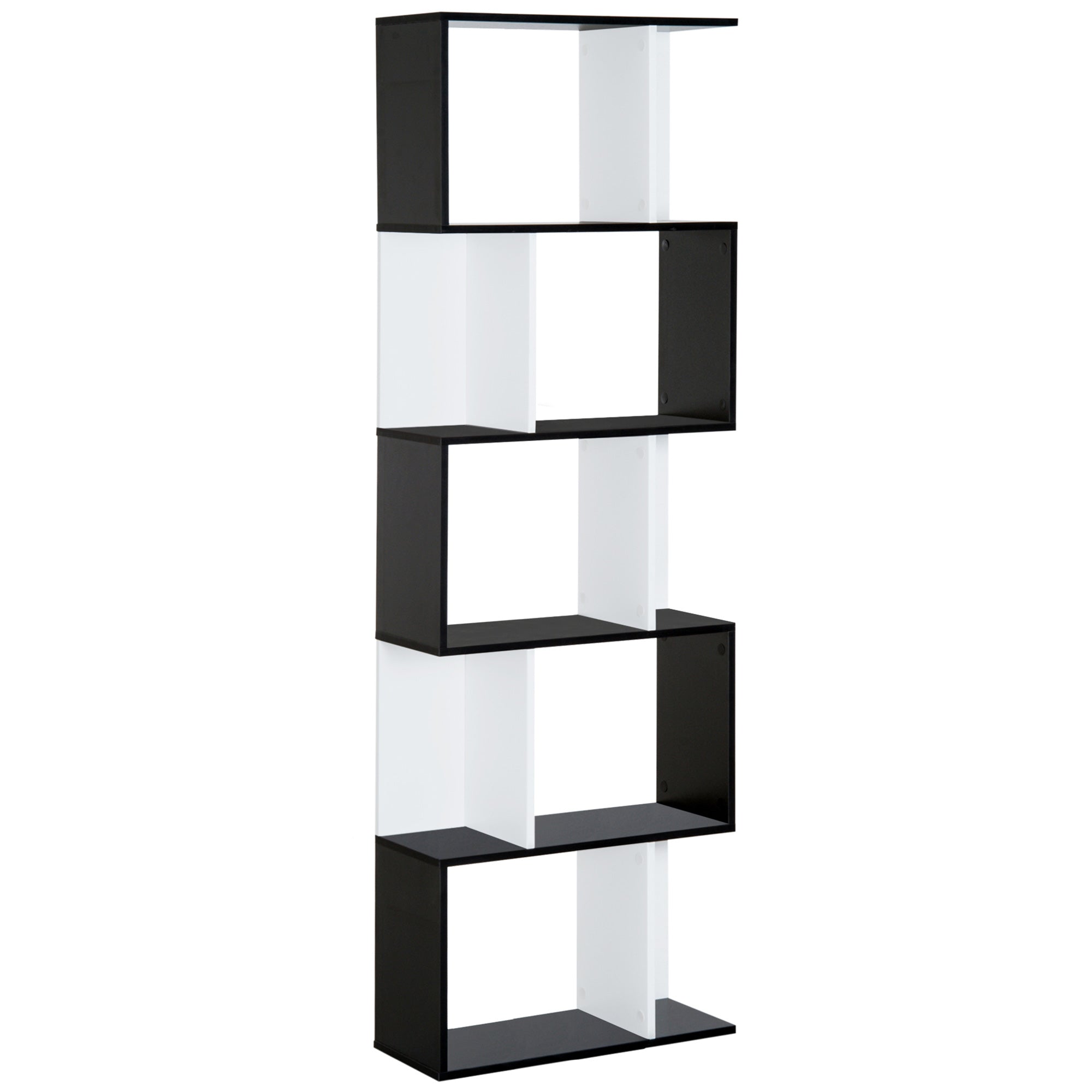 HOMCOM 5-Tier Geometric Bookcase Display Shelf Storage Shelf Modern Room Divider Living Room Home Office Furniture, Black