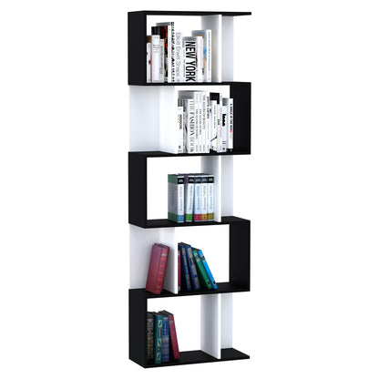 HOMCOM 5-Tier Geometric Bookcase Display Shelf Storage Shelf Modern Room Divider Living Room Home Office Furniture, Black