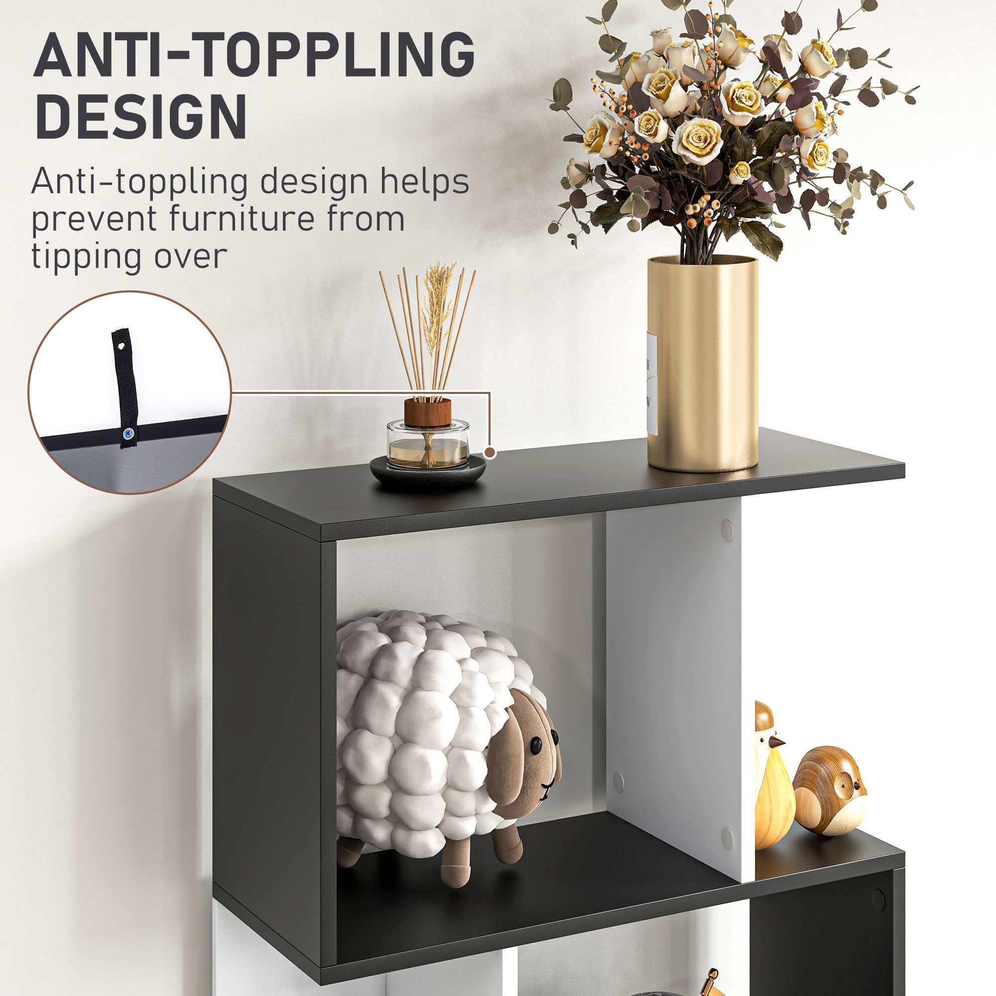 HOMCOM 5-Tier Geometric Bookcase Display Shelf Storage Shelf Modern Room Divider Living Room Home Office Furniture, Black