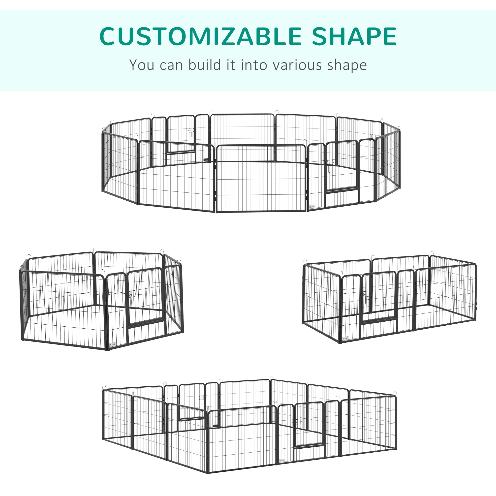 PawHut Dog Playpen, Heavy-duty Metal Puppy Play Pen, Pet Exercise Fences for Outside and Indoor, DIY Design with Door for Multiple Dogs, 12 Panels, 23.5"H