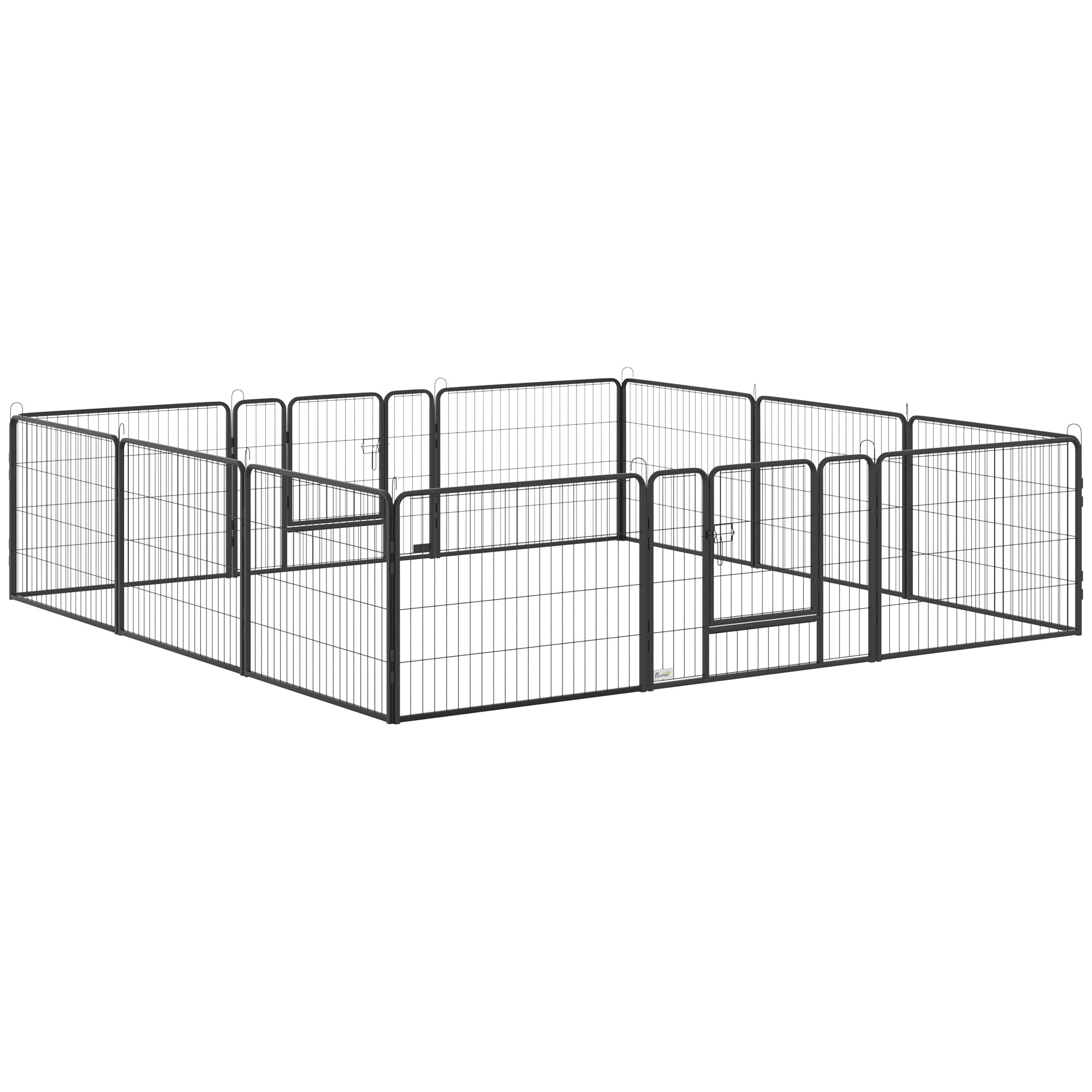 PawHut Dog Playpen, Heavy-duty Metal Puppy Play Pen, Pet Exercise Fences for Outside and Indoor, DIY Design with Door for Multiple Dogs, 12 Panels, 23.5"H