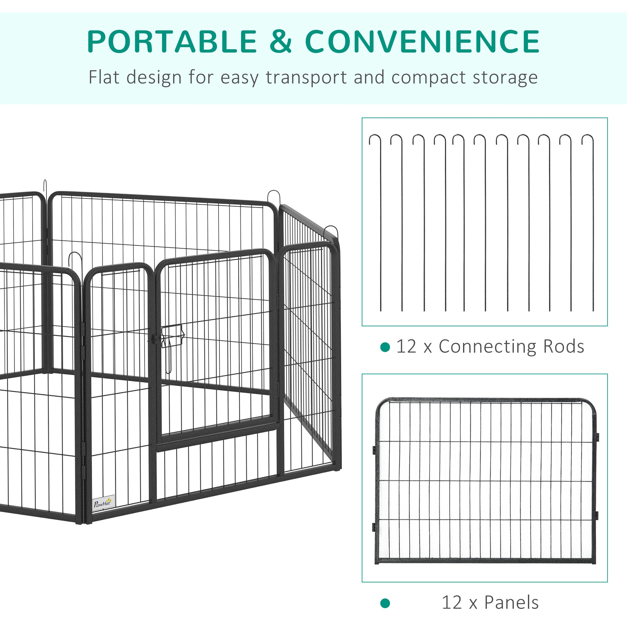 PawHut Dog Pen 12 Panels Puppy Pen Heavy Duty Pet Playpen for Indoor Outdoor for Dogs, Rabbits, Ducks 60cm High
