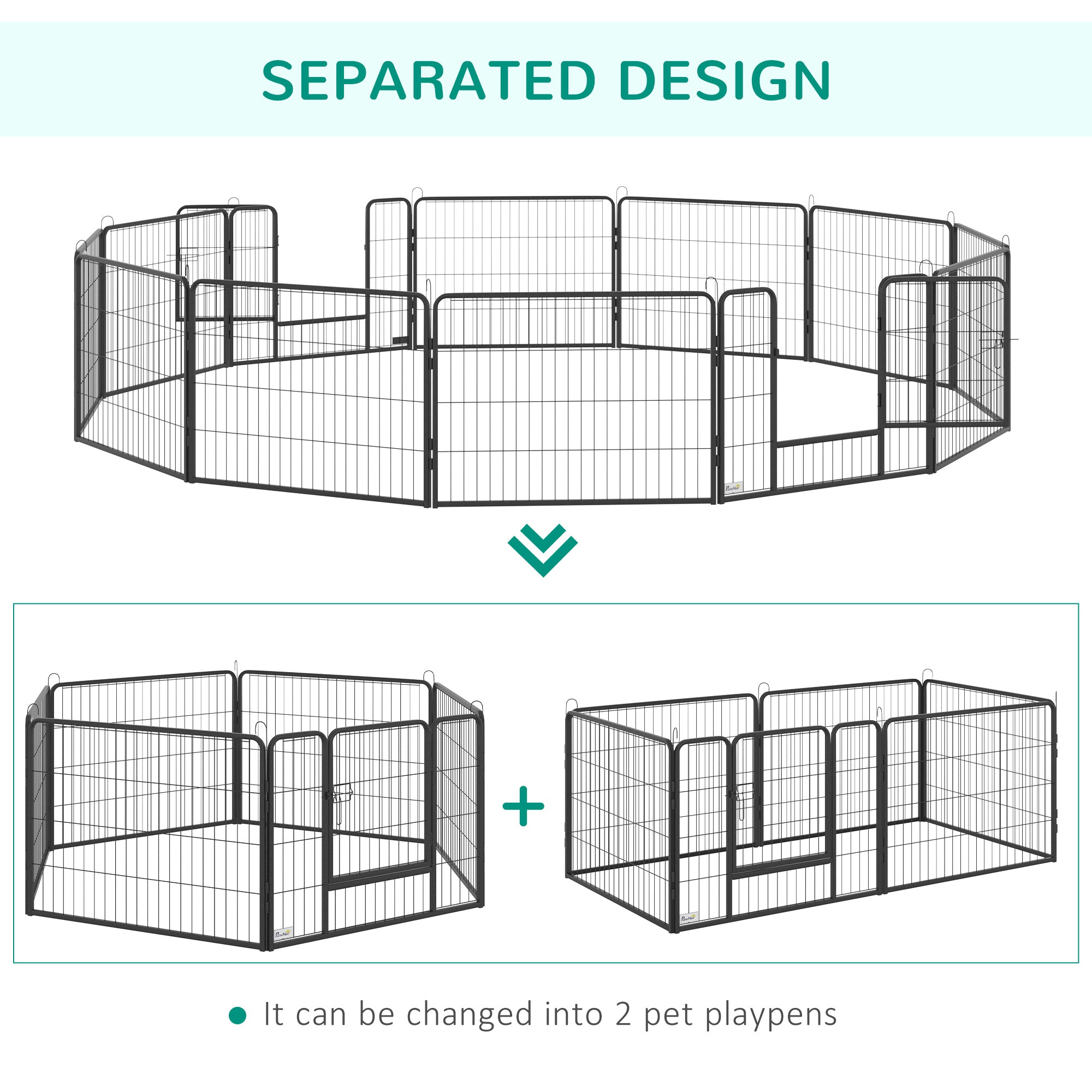 PawHut Dog Playpen, Heavy-duty Metal Puppy Play Pen, Pet Exercise Fences for Outside and Indoor, DIY Design with Door for Multiple Dogs, 12 Panels, 23.5"H