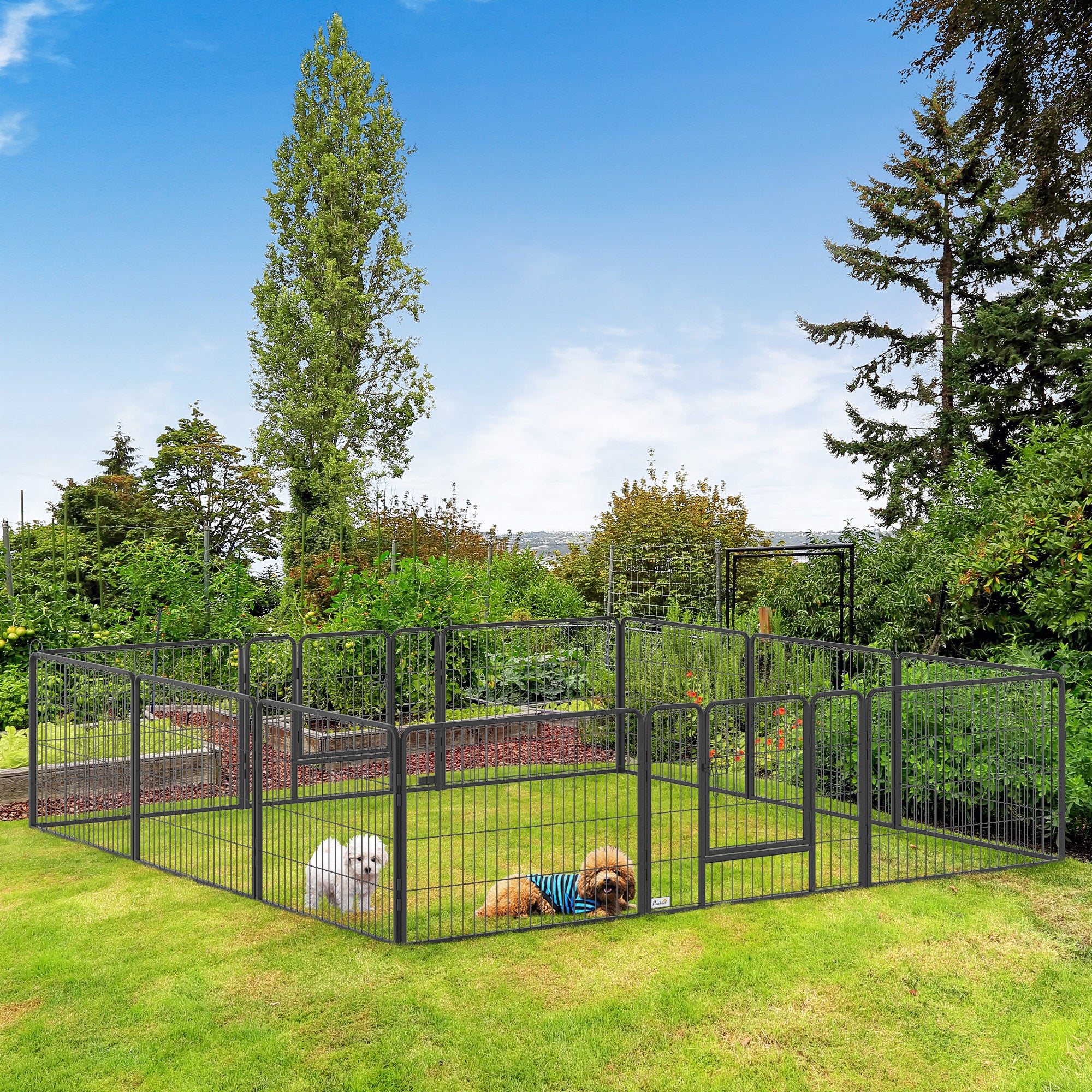 PawHut Dog Pen 12 Panels Puppy Pen Heavy Duty Pet Playpen for Indoor Outdoor for Dogs, Rabbits, Ducks 60cm High