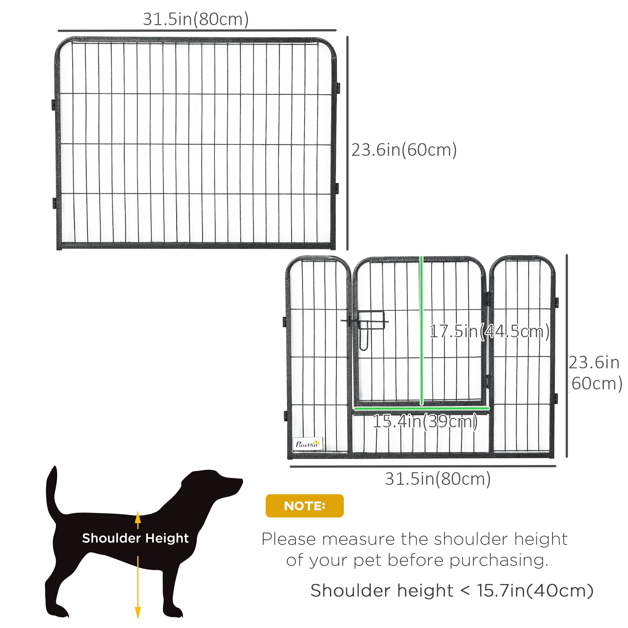 PawHut Dog Playpen, Heavy-duty Metal Puppy Play Pen, Pet Exercise Fences for Outside and Indoor, DIY Design with Door for Multiple Dogs, 12 Panels, 23.5"H