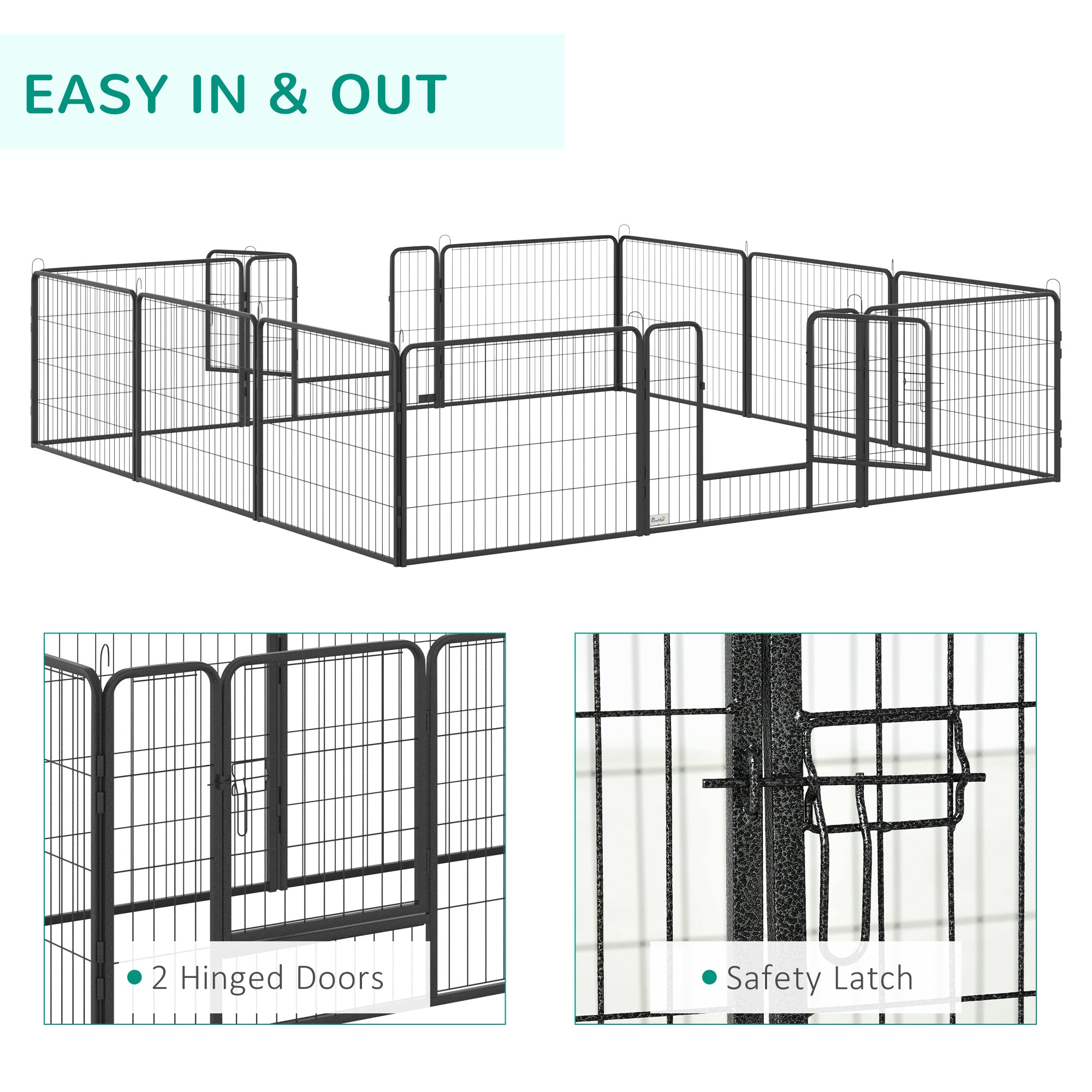 PawHut Dog Pen 12 Panels Puppy Pen Heavy Duty Pet Playpen for Indoor Outdoor for Dogs, Rabbits, Ducks 60cm High