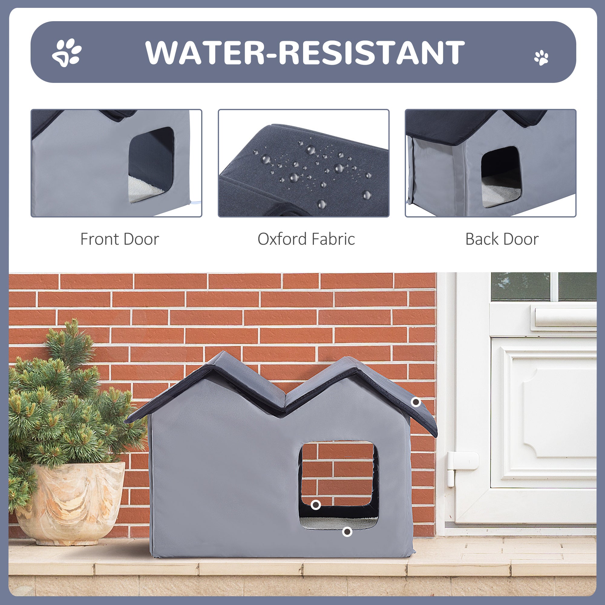 PawHut Double Heated Cat House Portable Indoor/Outdoor Kitty Shelter for Ferral Cat in Winter, Grey