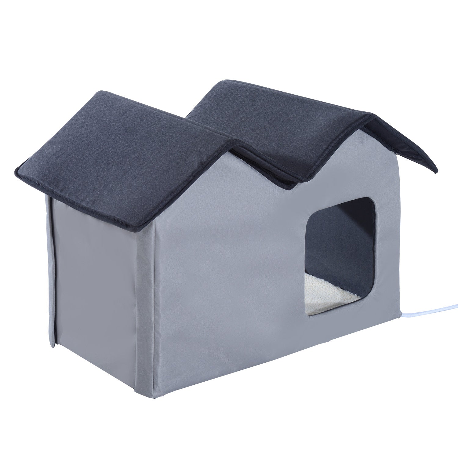 PawHut Double Heated Cat House Portable Indoor/Outdoor Kitty Shelter for Ferral Cat in Winter, Grey