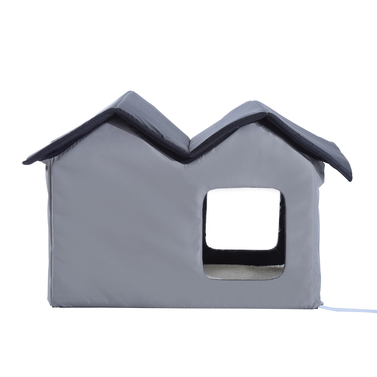 PawHut Double Heated Cat House Portable Indoor/Outdoor Kitty Shelter for Ferral Cat in Winter, Grey