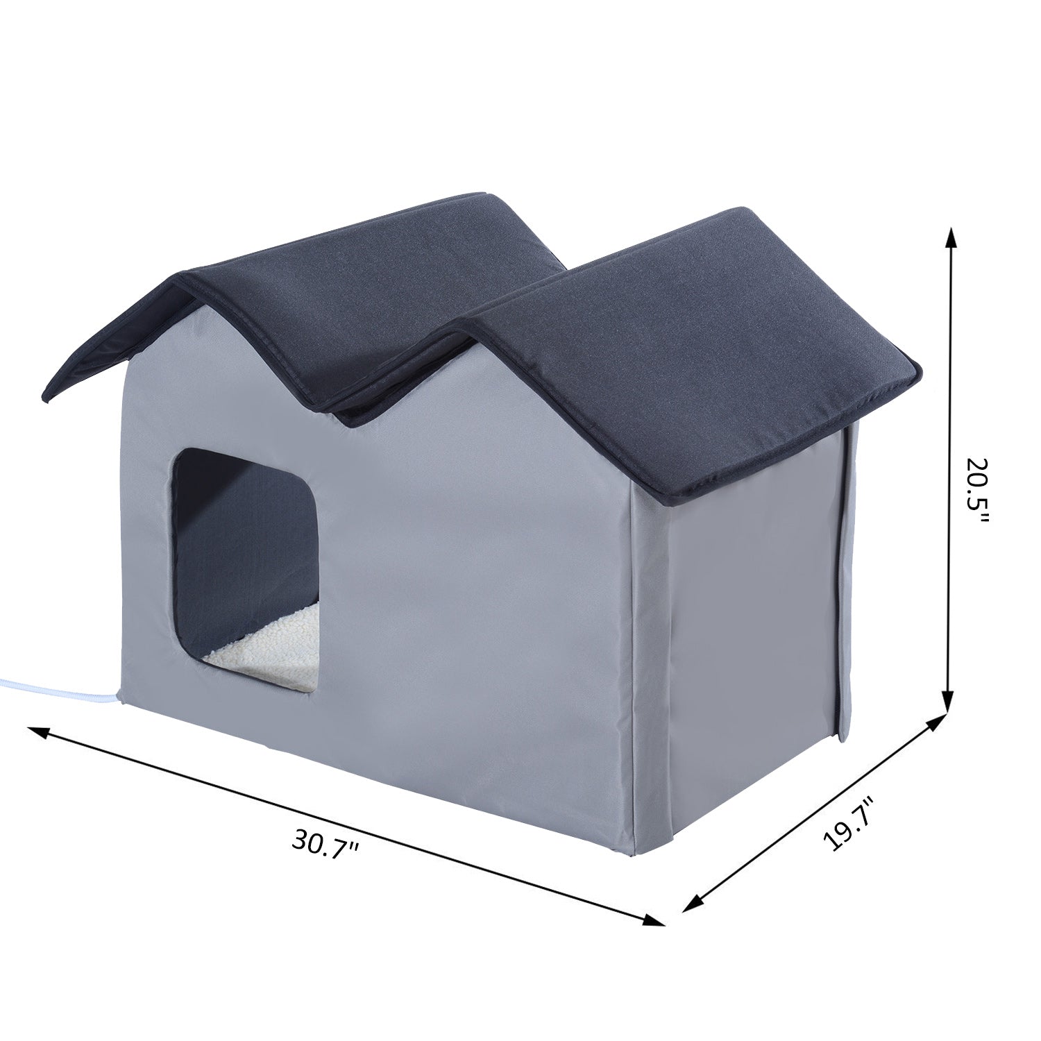 PawHut Double Heated Cat House Portable Indoor/Outdoor Kitty Shelter for Ferral Cat in Winter, Grey