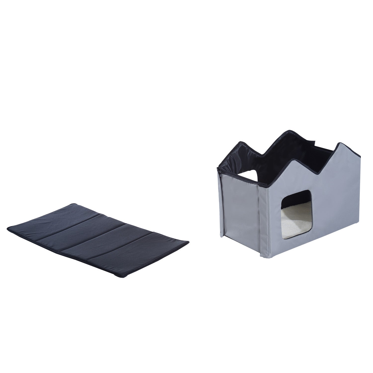 PawHut Double Heated Cat House Portable Indoor/Outdoor Kitty Shelter for Ferral Cat in Winter, Grey