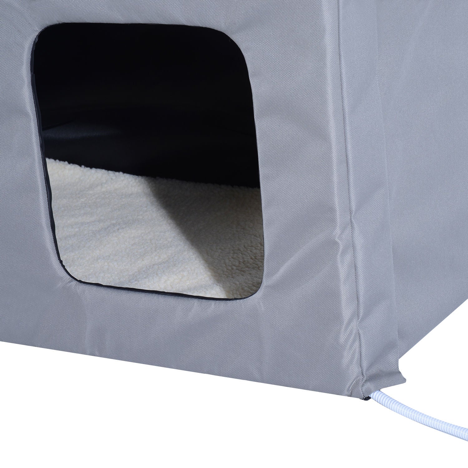 PawHut Double Heated Cat House Portable Indoor/Outdoor Kitty Shelter for Ferral Cat in Winter, Grey