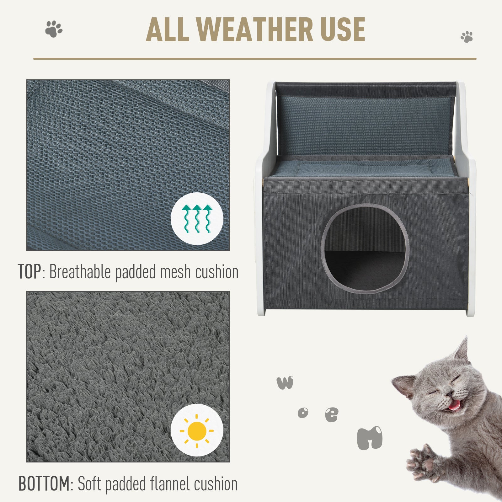 PawHut Cat House Two-tier Cat Condo Tree Tower Pet Furniture Kitty Small House for Indoor Living Room with Scratcher Pad Grey