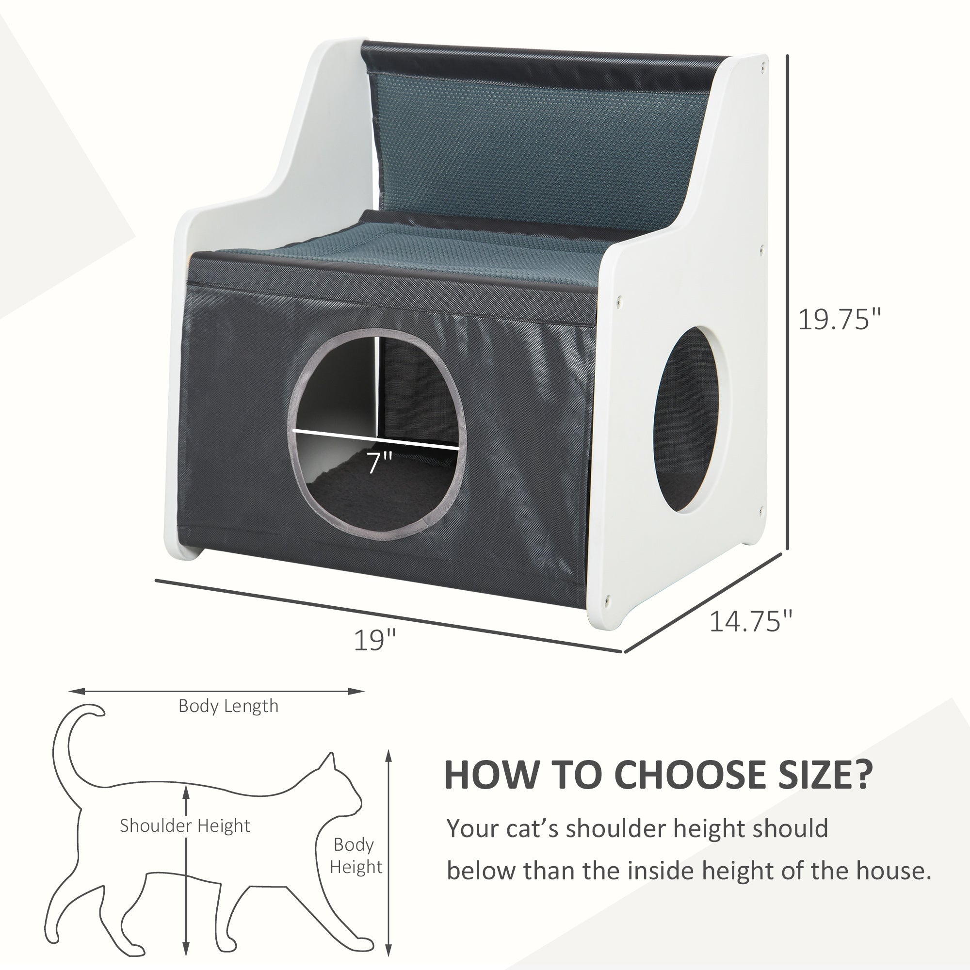 PawHut Cat House Two-tier Cat Condo Tree Tower Pet Furniture Kitty Small House for Indoor Living Room with Scratcher Pad Grey