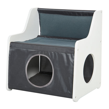 PawHut Cat House Two-tier Cat Condo Tree Tower Pet Furniture Kitty Small House for Indoor Living Room with Scratcher Pad Grey